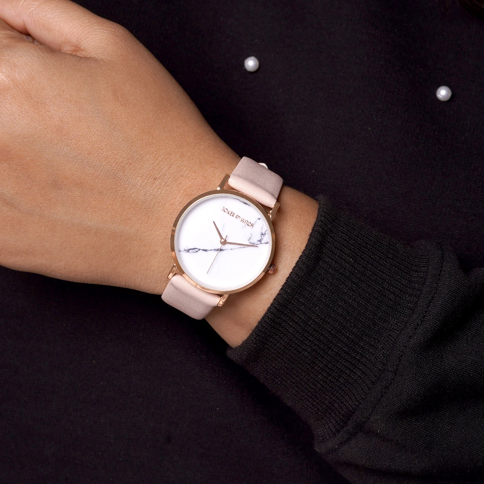Hannah White Medium Marble Dial Pink PU Strap Women's Watch - Image 2