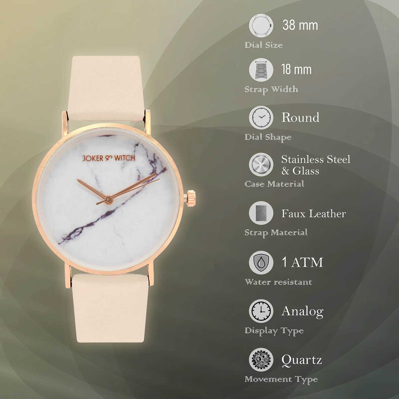 Hannah White Medium Marble Dial Pink PU Strap Women's Watch - Image 6