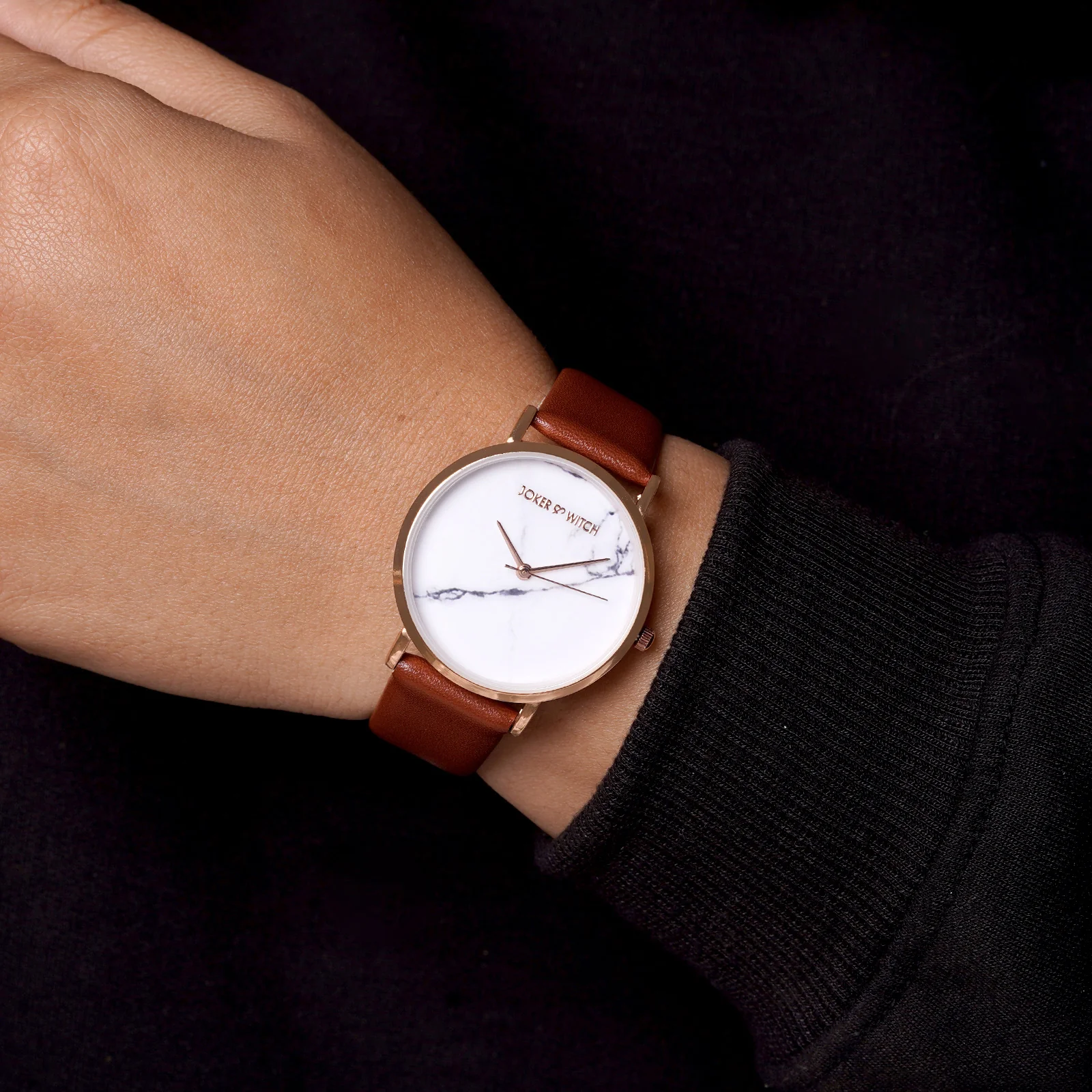 Hannah White Medium Marble Dial Tan PU Strap Women's Watch - Image 3