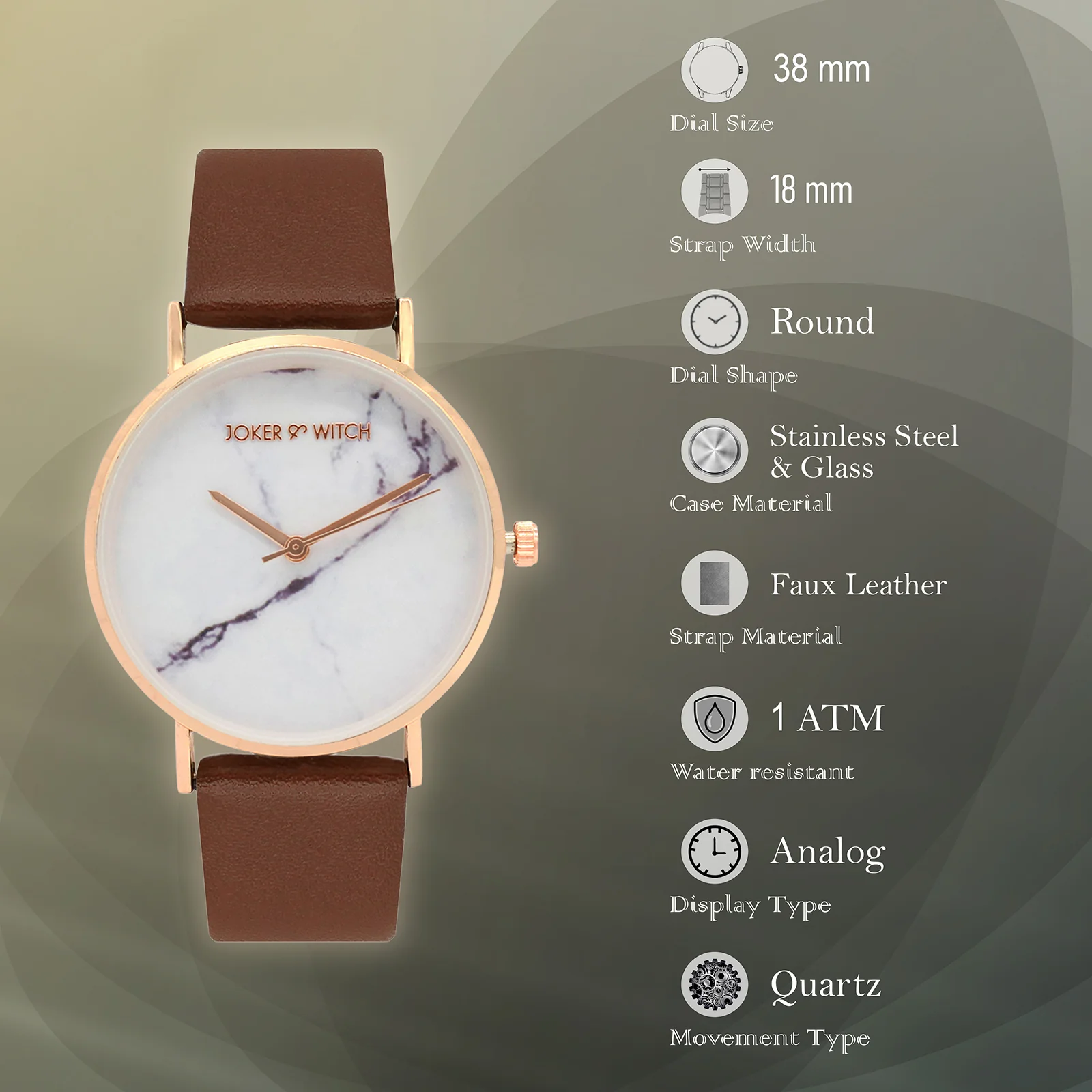 Hannah White Medium Marble Dial Tan PU Strap Women's Watch - Image 7