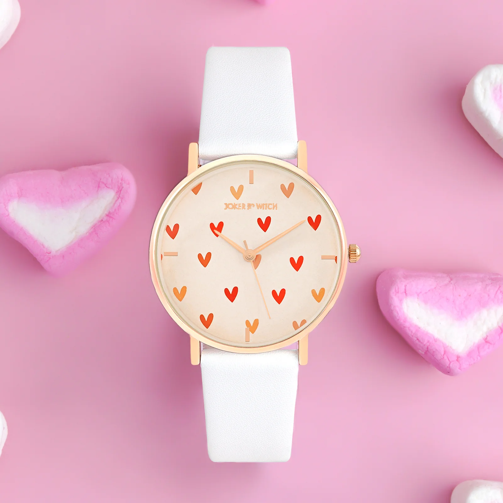 Printed Happy Heart Pink Medium Dial White PU Strap Women's Watch - Image 2
