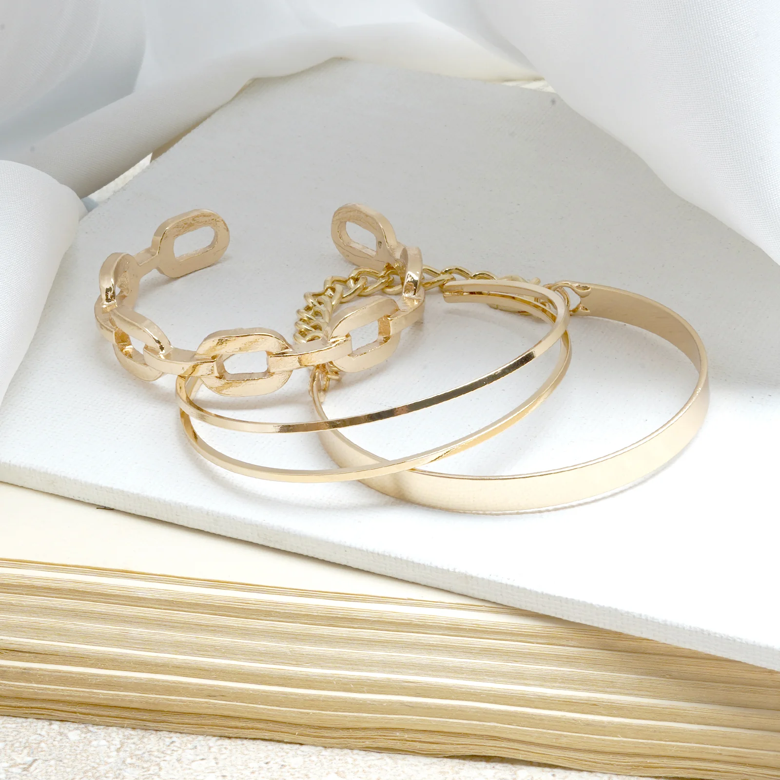 Hard To Get Gold Chain Set of 3 Bracelets - Image 2