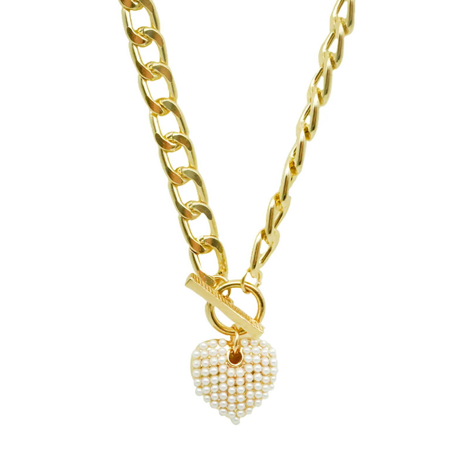Heart Pearl Charm Gold Chain Link Necklace - Image 5