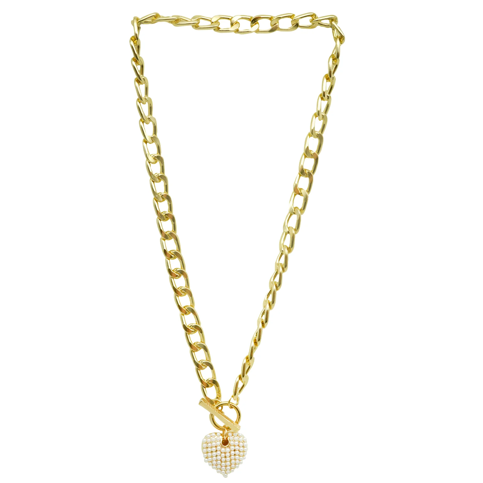 Heart Pearl Charm Gold Chain Link Necklace - Image 7