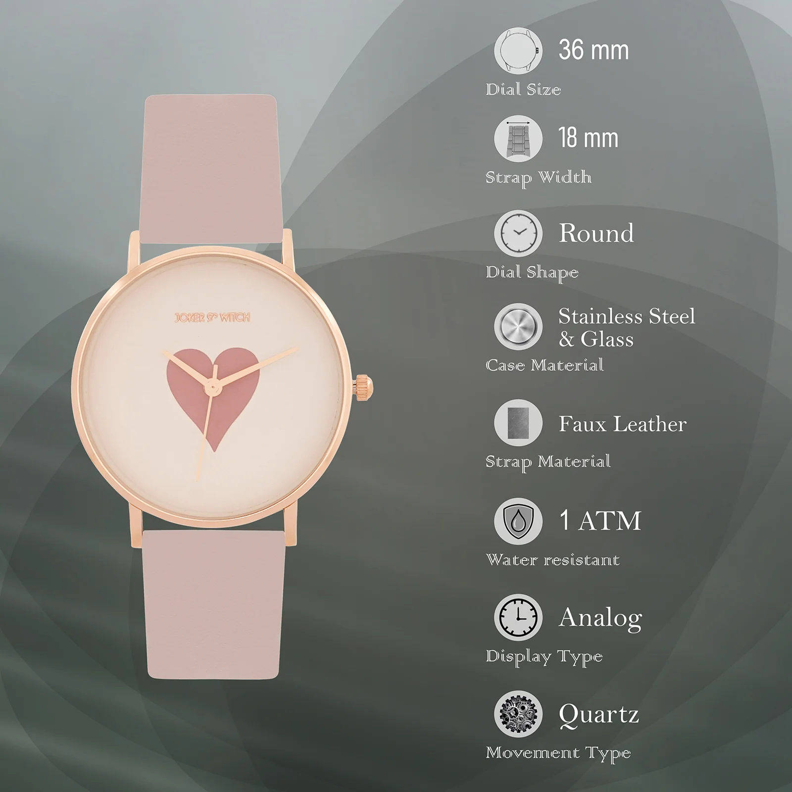 Printed Heartfelt Pink Medium Dial PU Strap Women's Watch - Image 7