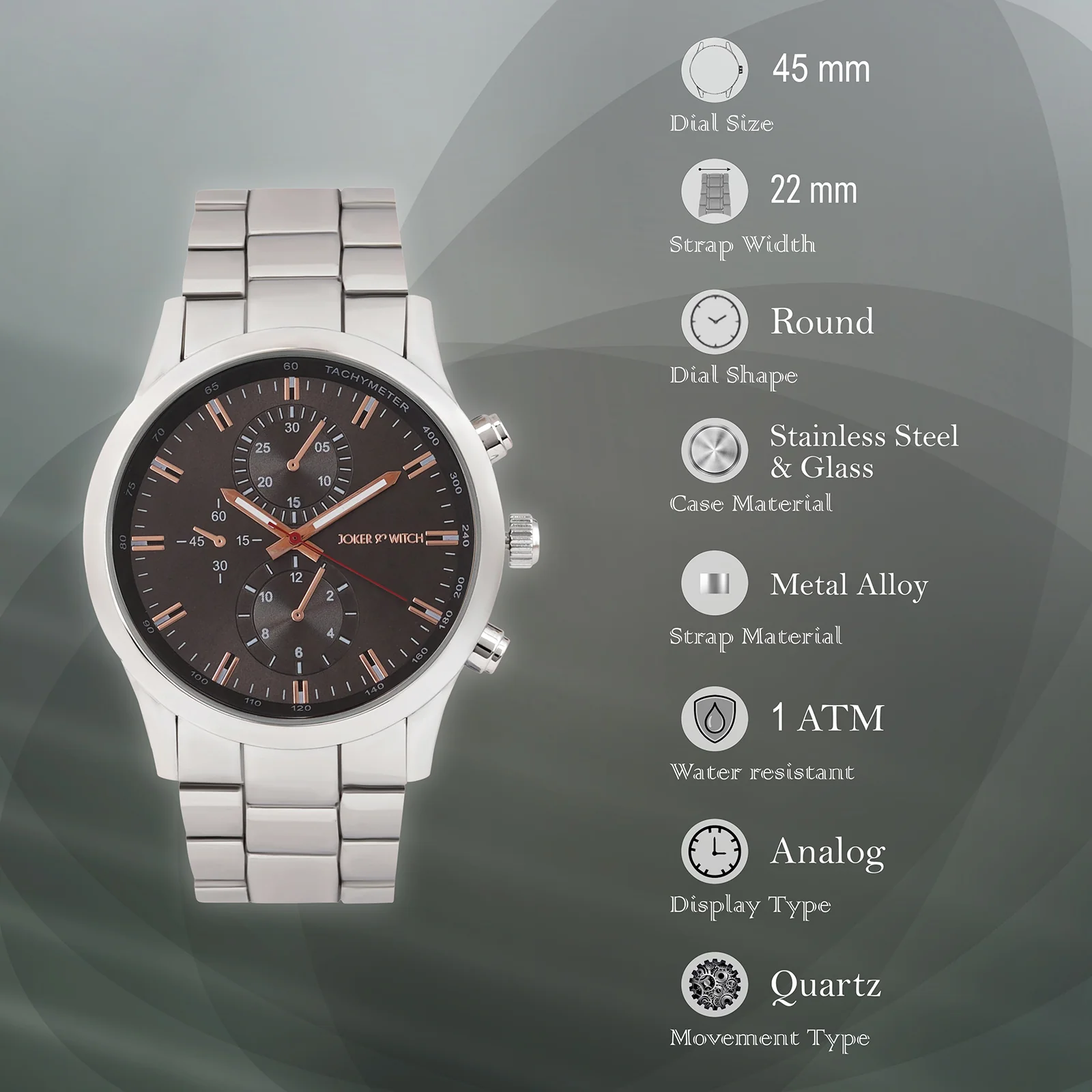 Heath Grey XLarge Dial Silver Linked Chain Strap Men's Watch - Image 7
