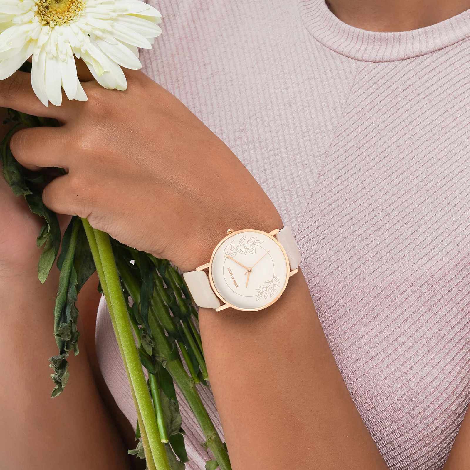 Printed Heather White Medium Dial Brown PU Strap Women's Watch - Image 2