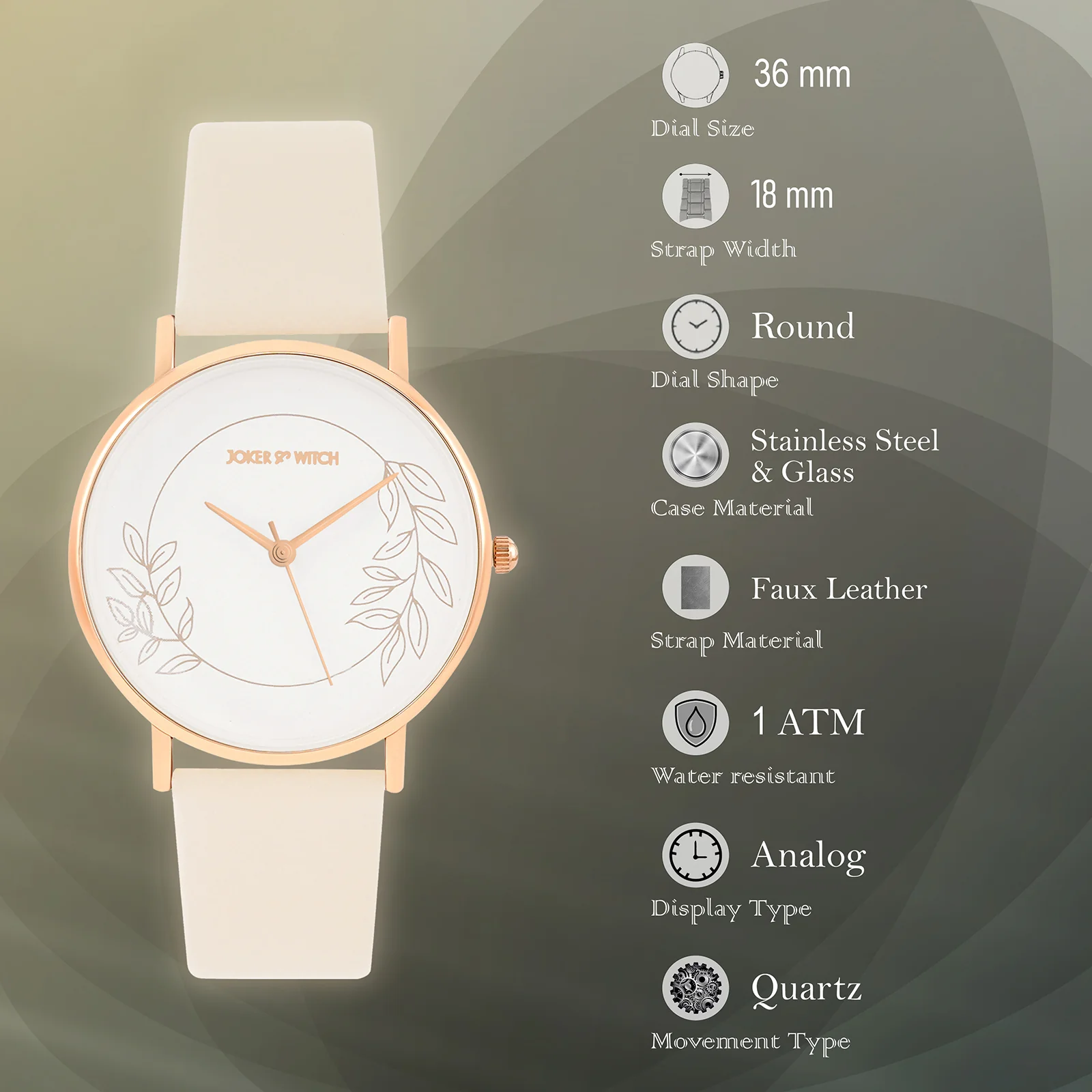 Printed Heather White Medium Dial Brown PU Strap Women's Watch - Image 7