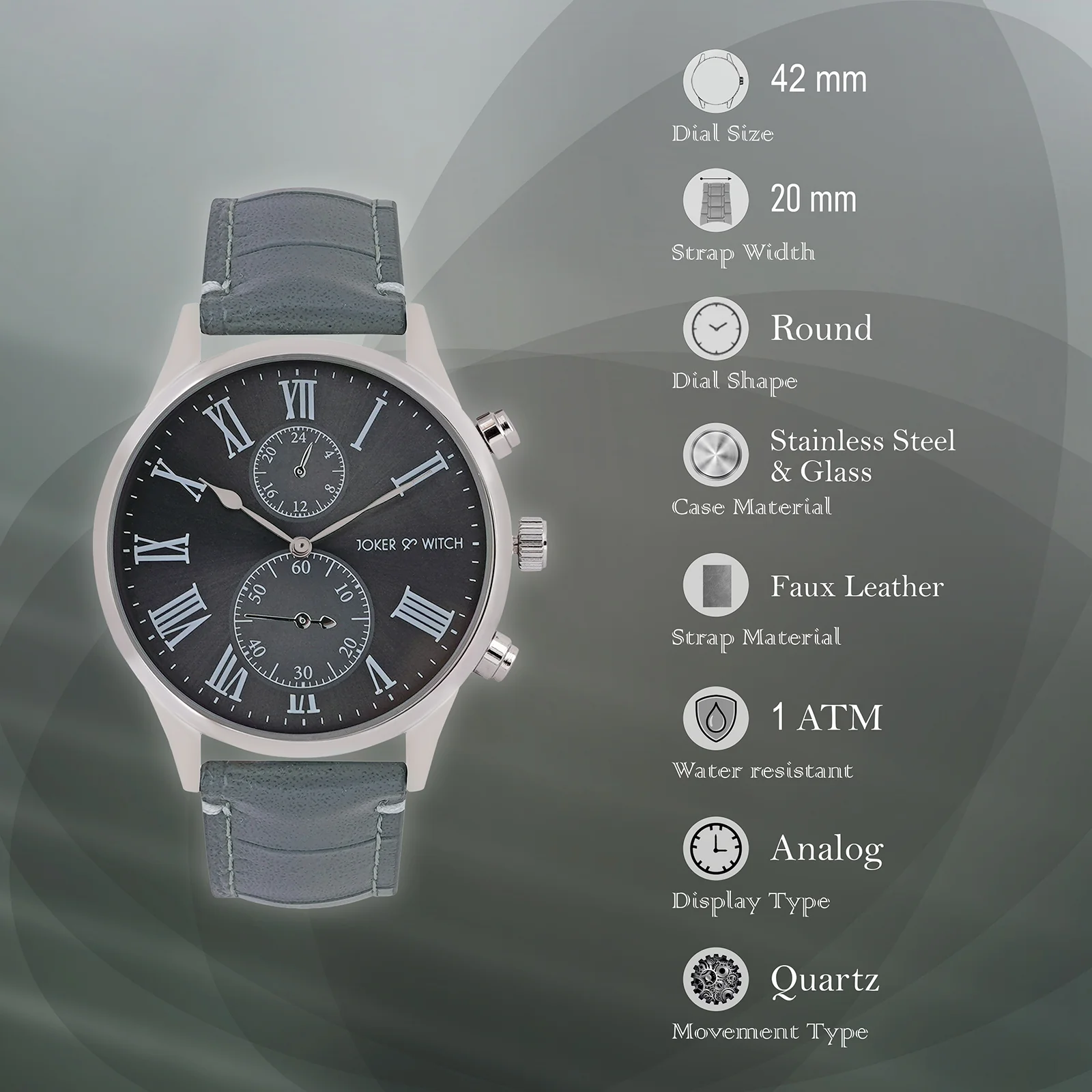 Heisler Grey Large Dial PU Strap Men's Watch - Image 7