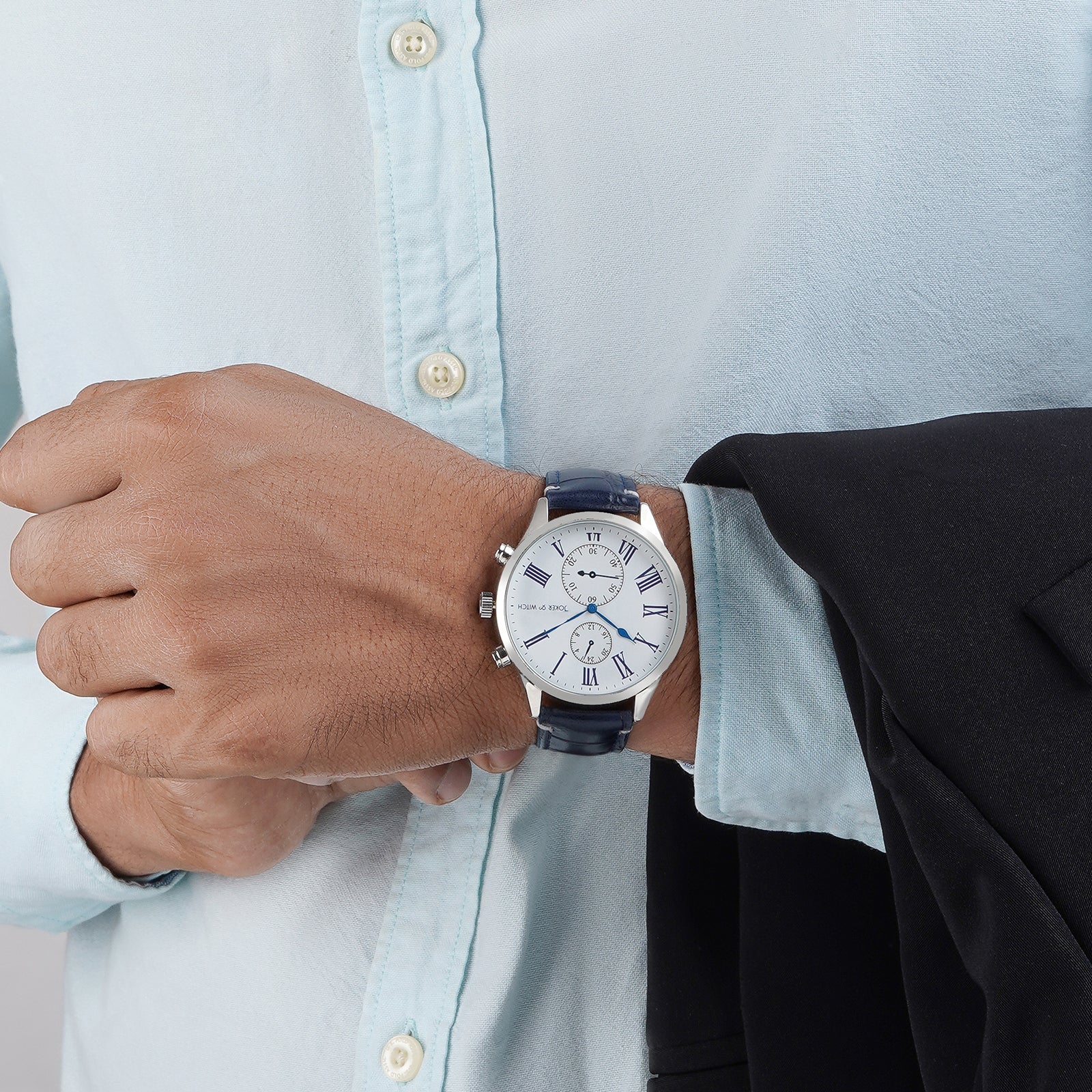 Heisler White Large Dial Blue PU Strap Men's Watch - Image 3