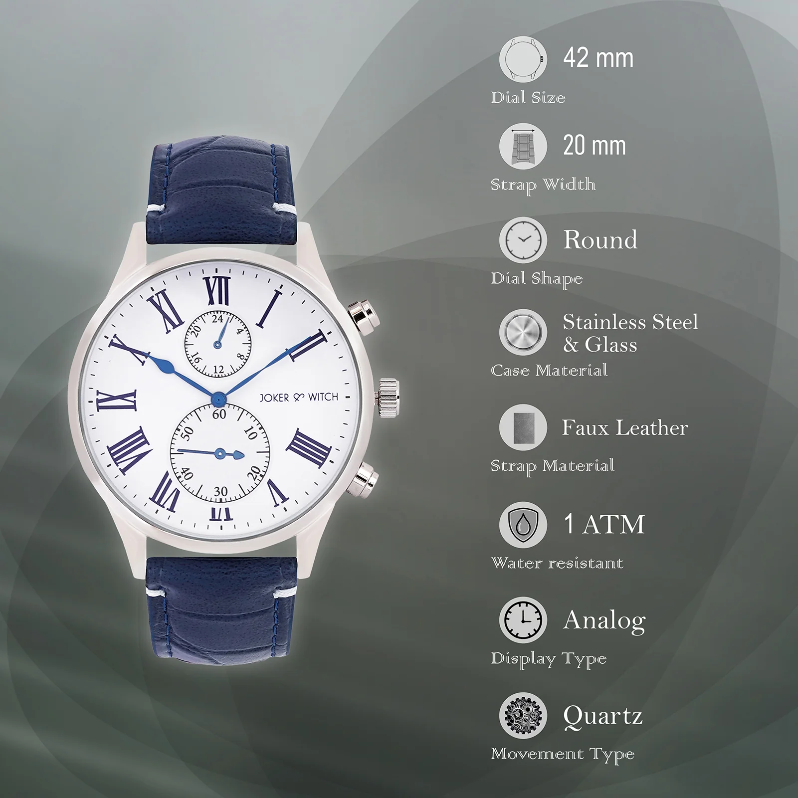 Heisler White Large Dial Blue PU Strap Men's Watch - Image 7