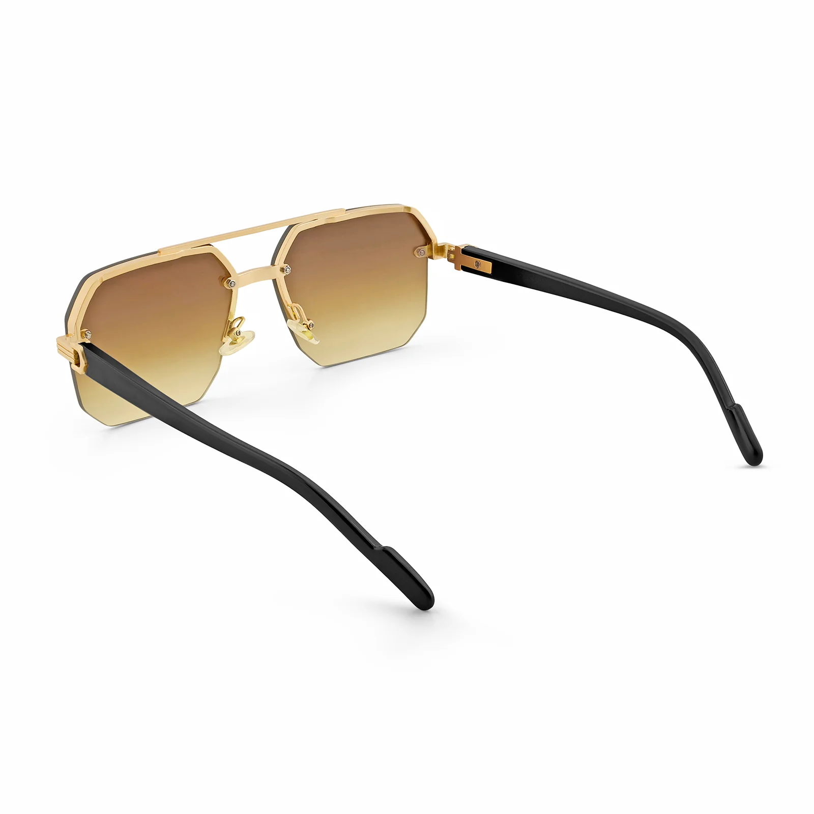 Hexa Geometric Sunglasses With Gold Frame And Tan Ombre Lenses - Image 6