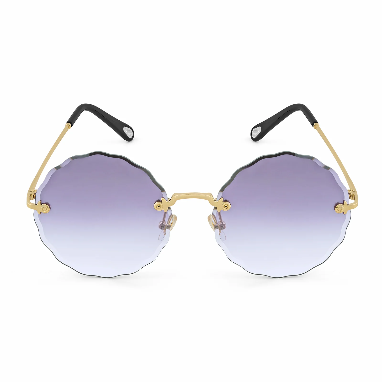 Hippie Rimless Flower Sunglasses With Purple Ombre Lenses - Image 3