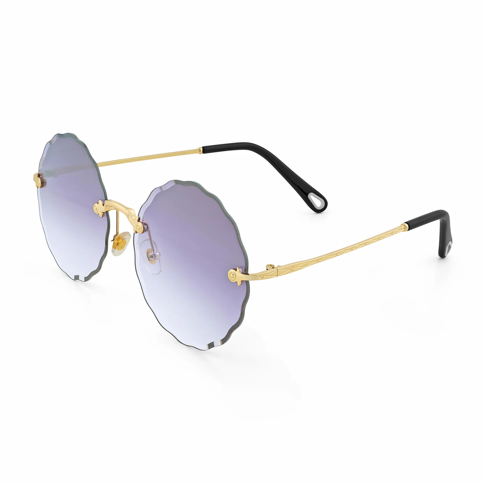 Hippie Rimless Flower Sunglasses With Purple Ombre Lenses - Image 4