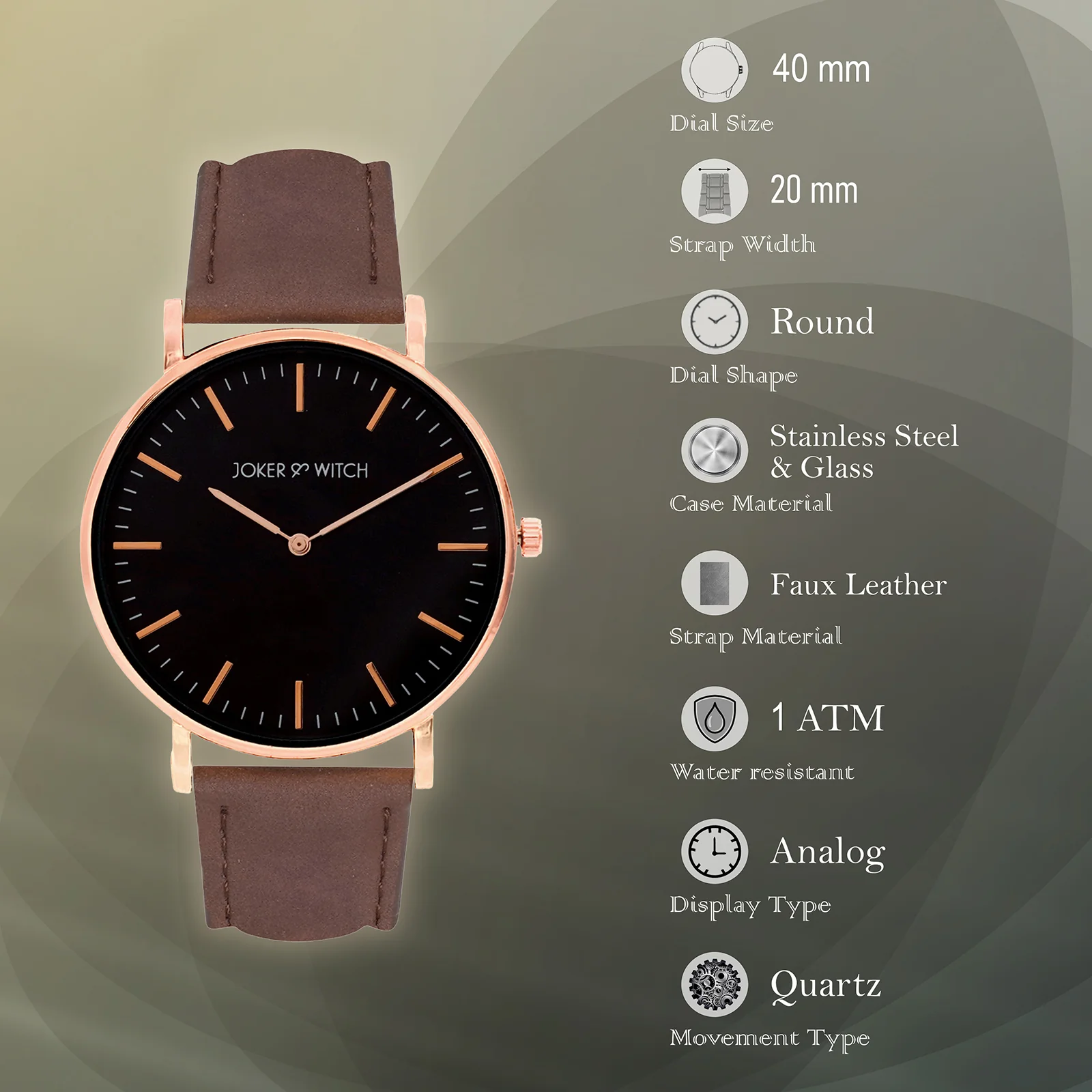 Hope Black Large Dial Brown PU Strap Women's Watch - Image 6