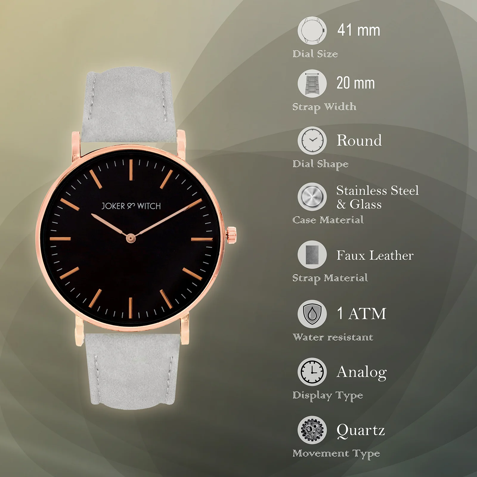 Hope Black Large Dial Grey PU Strap Women's Watch - Image 6