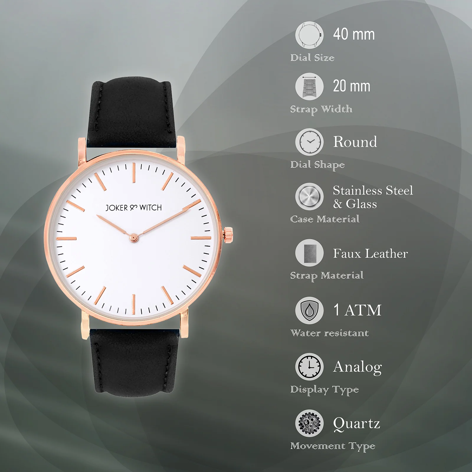 Hope White Large Dial Black PU Strap Women's Watch - Image 7