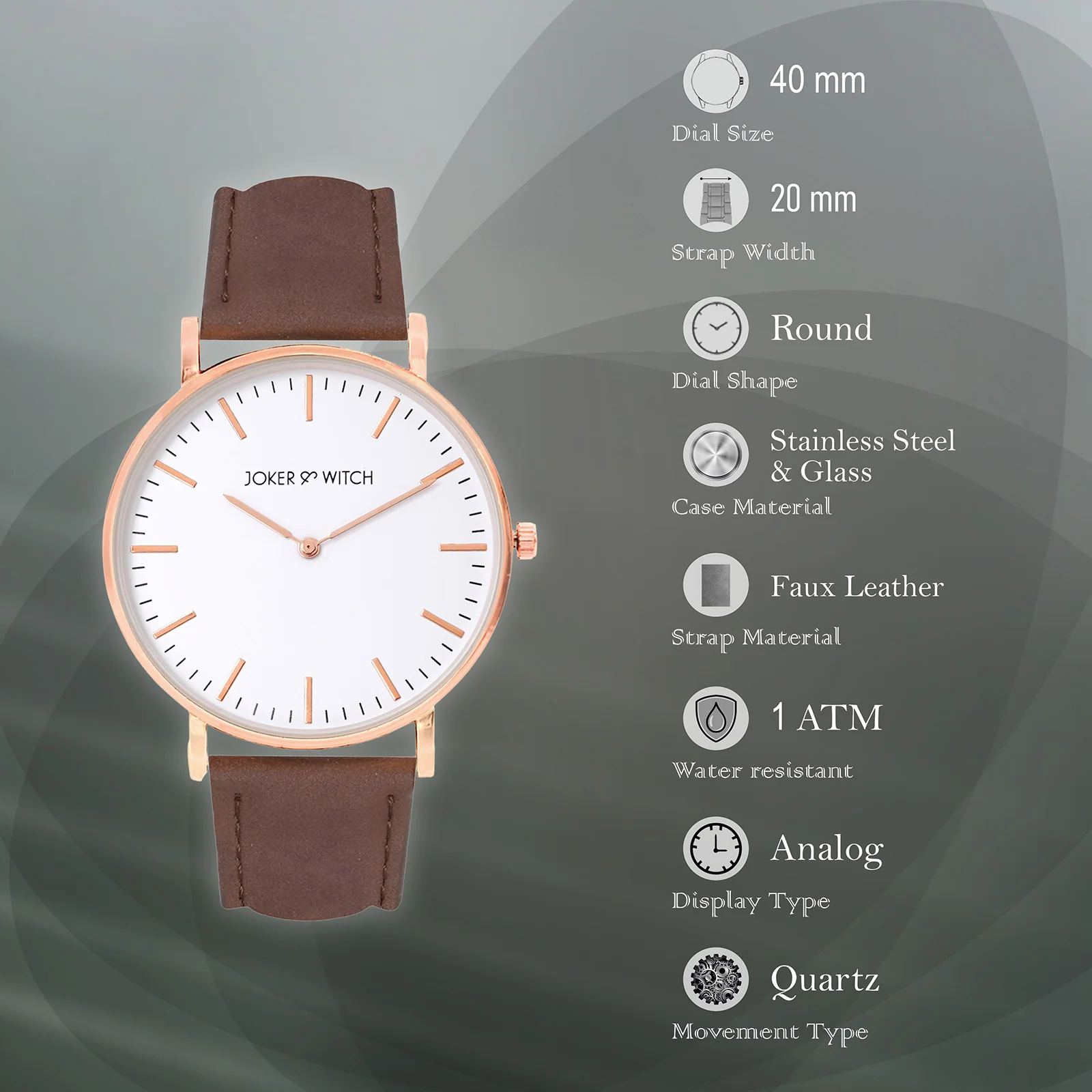 Hope White Large Dial Brown PU Strap Women's Watch - Image 7