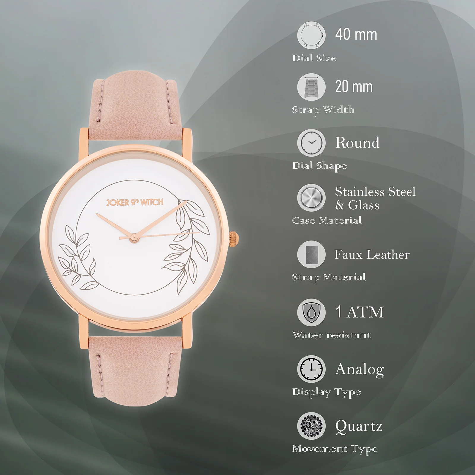 Hope Printed Large Dial Pink PU Strap Women's Watch - Image 7