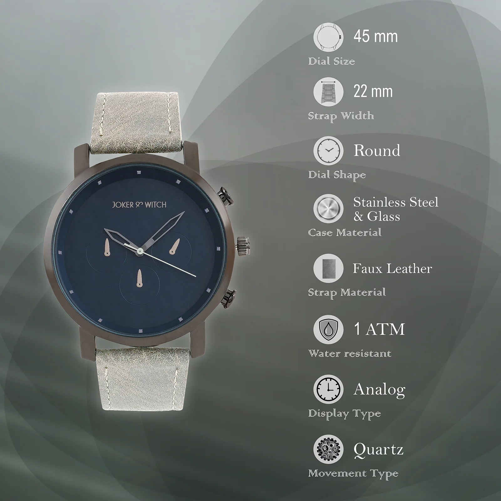 Hudson Blue XLarge Dial Grey PU Strap Men's Watch - Image 7