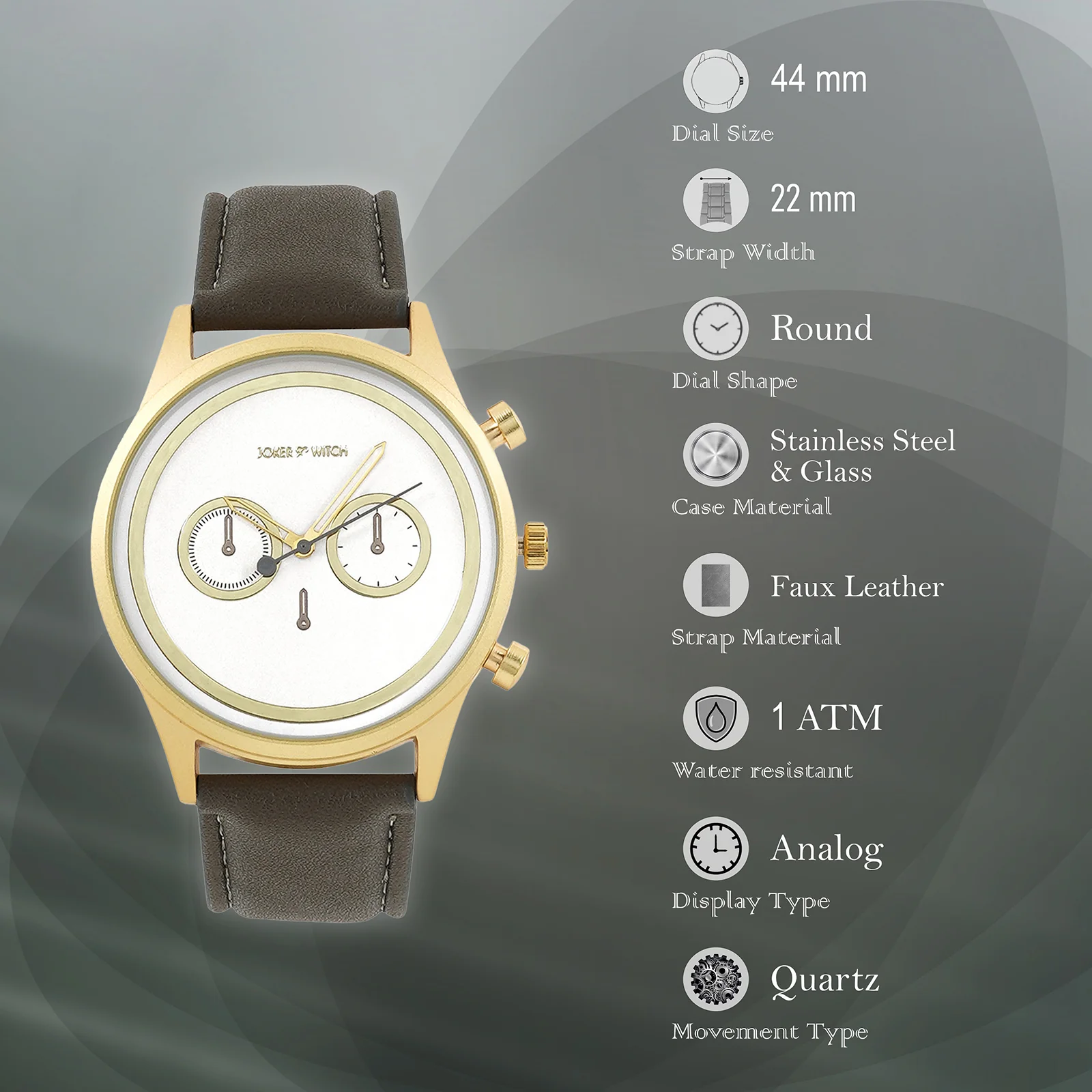Hudson White XLarge Dial Grey PU Strap Men's Watch - Image 7