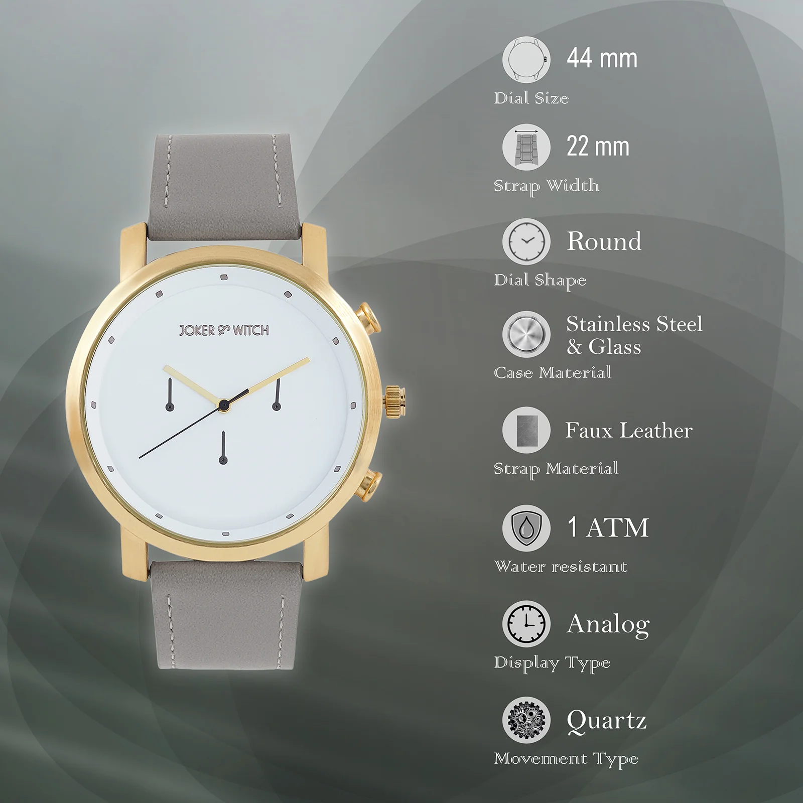 Hudson Gold White XLarge Dial Grey PU Strap Men's Watch - Image 7