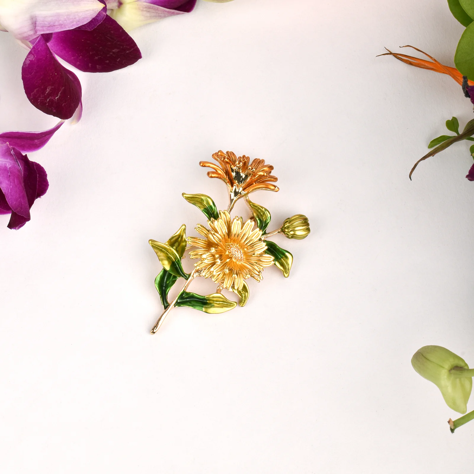 Idylla Yellow And Green Floral Brooch - Image 2