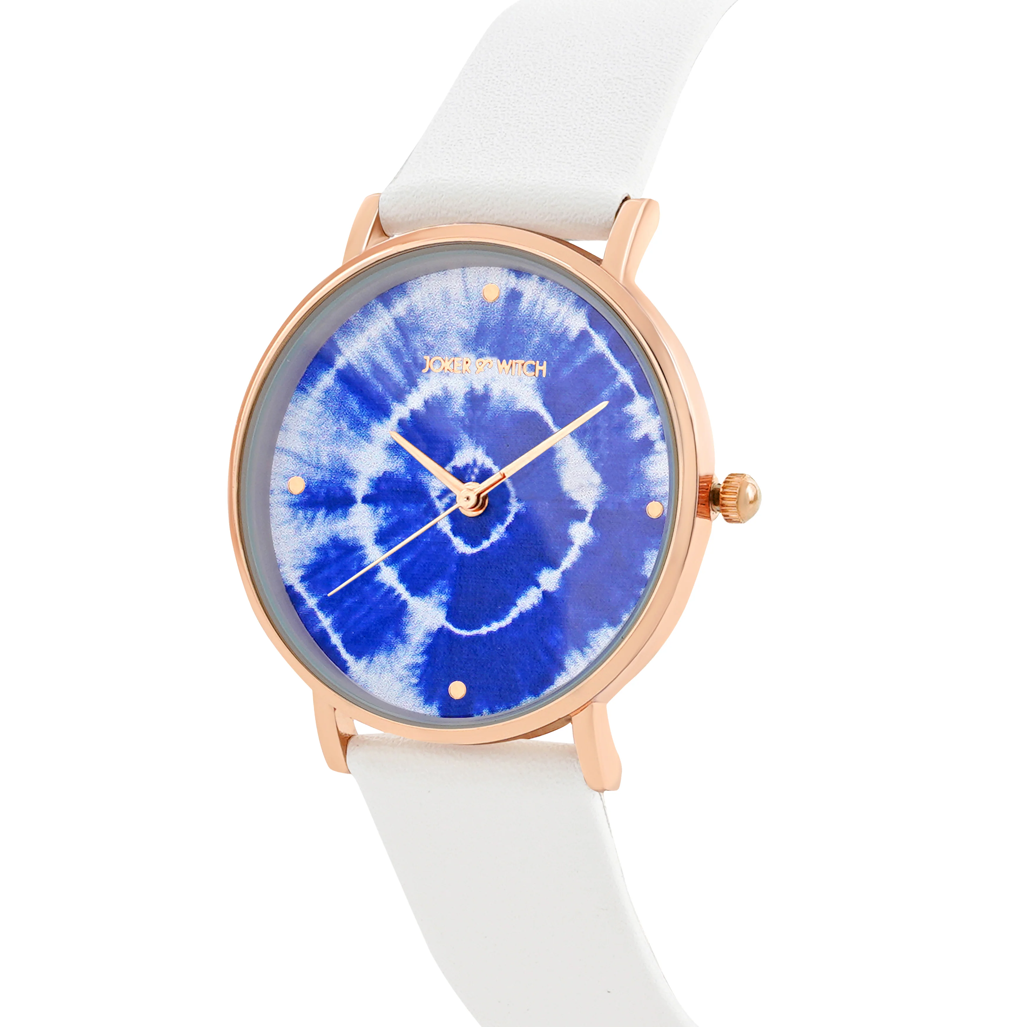 Printed Indigo Tie-Dye Blue Medium Dial White PU Strap Women's Watch - Image 4