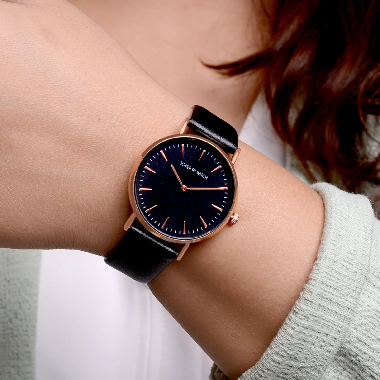 Ines Rose Gold Black Medium Dial PU Strap Women's Watch - Image 2