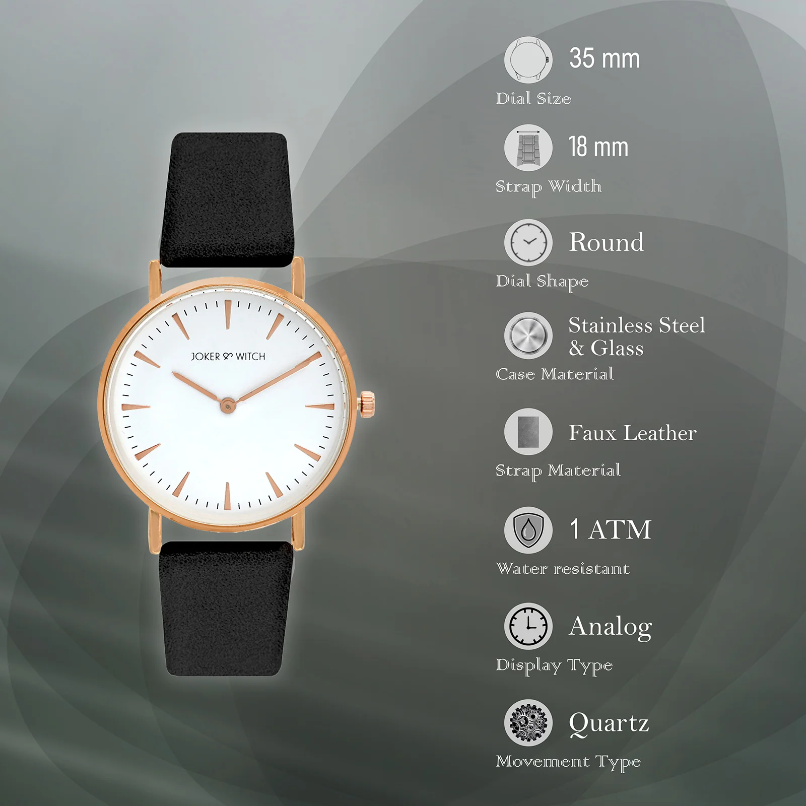 Ines White Medium Dial Black PU Strap Women's Watch - Image 8