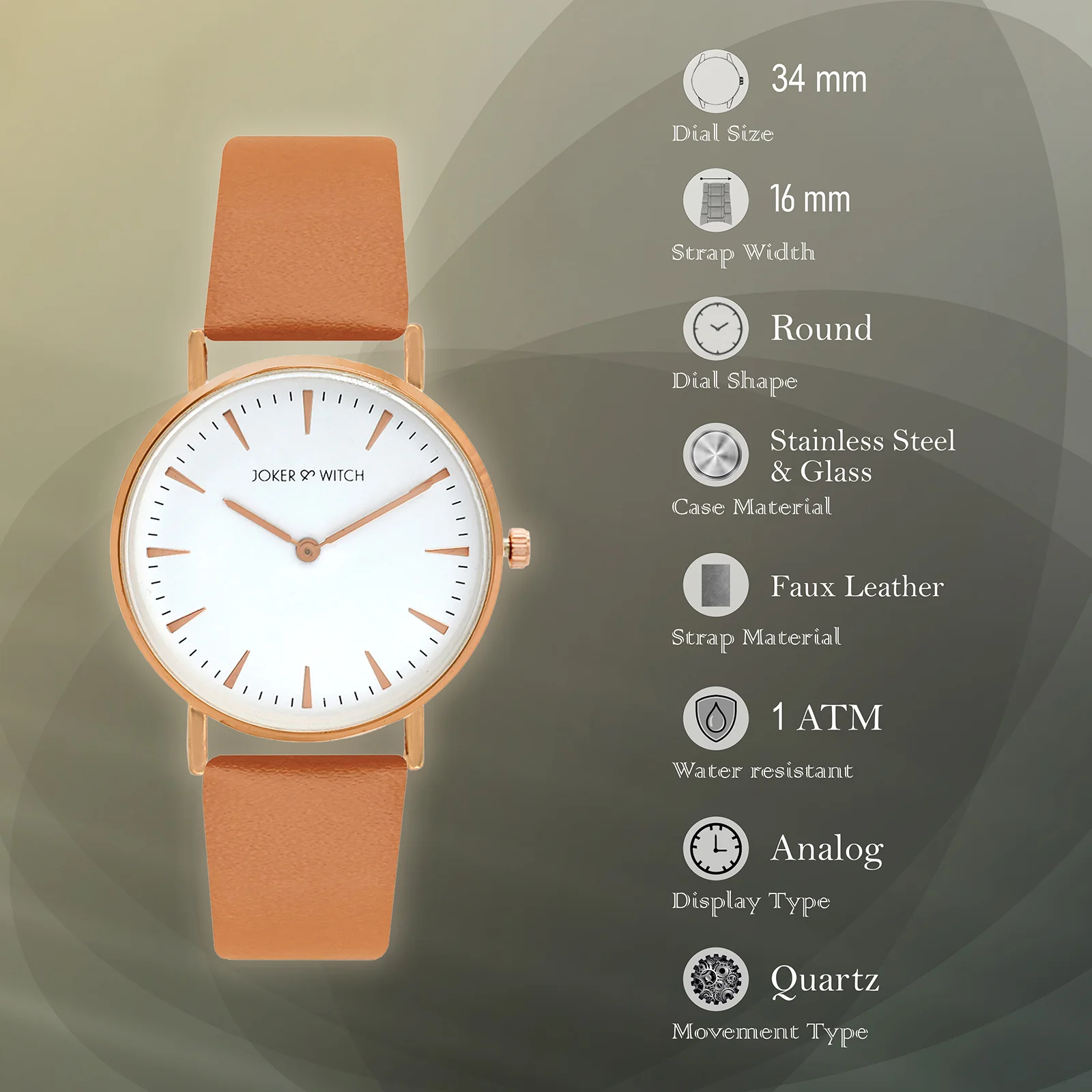 Ines White Medium Dial Tan PU Strap Women's Watch - Image 6