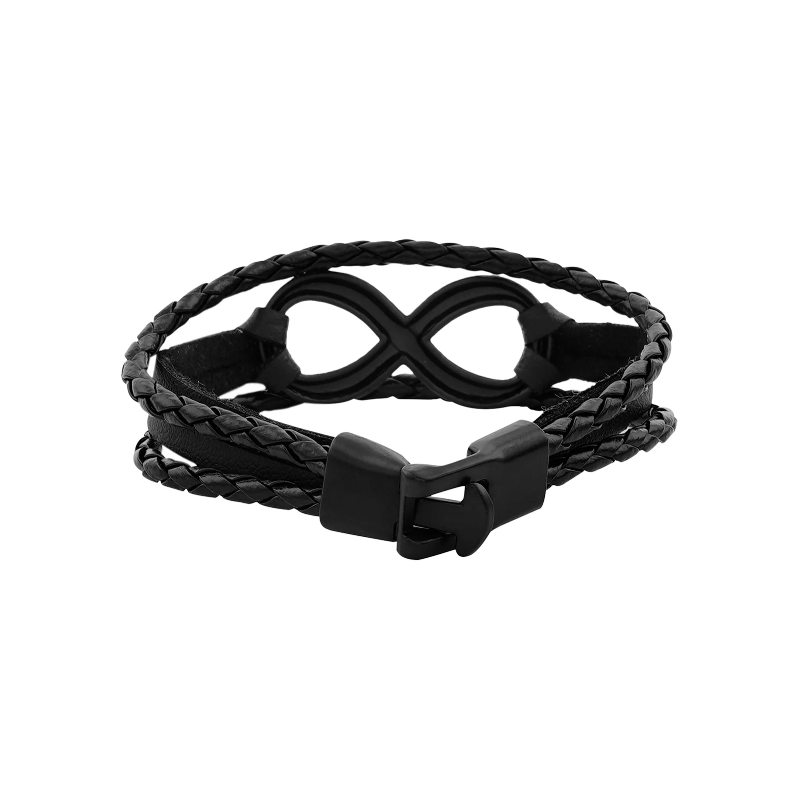 Infinite Men's Black Leather Bracelet - Image 4