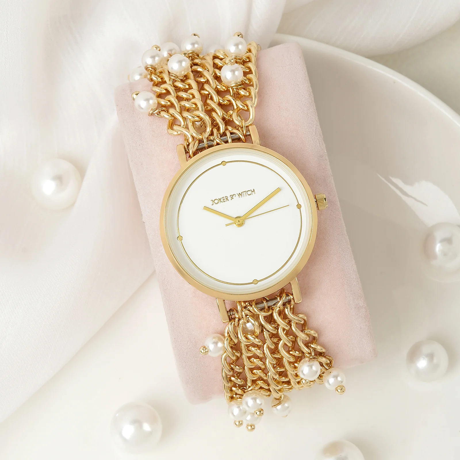 Isadora White Medium Dial Gold Pearl Strap Women's Watch - Image 3