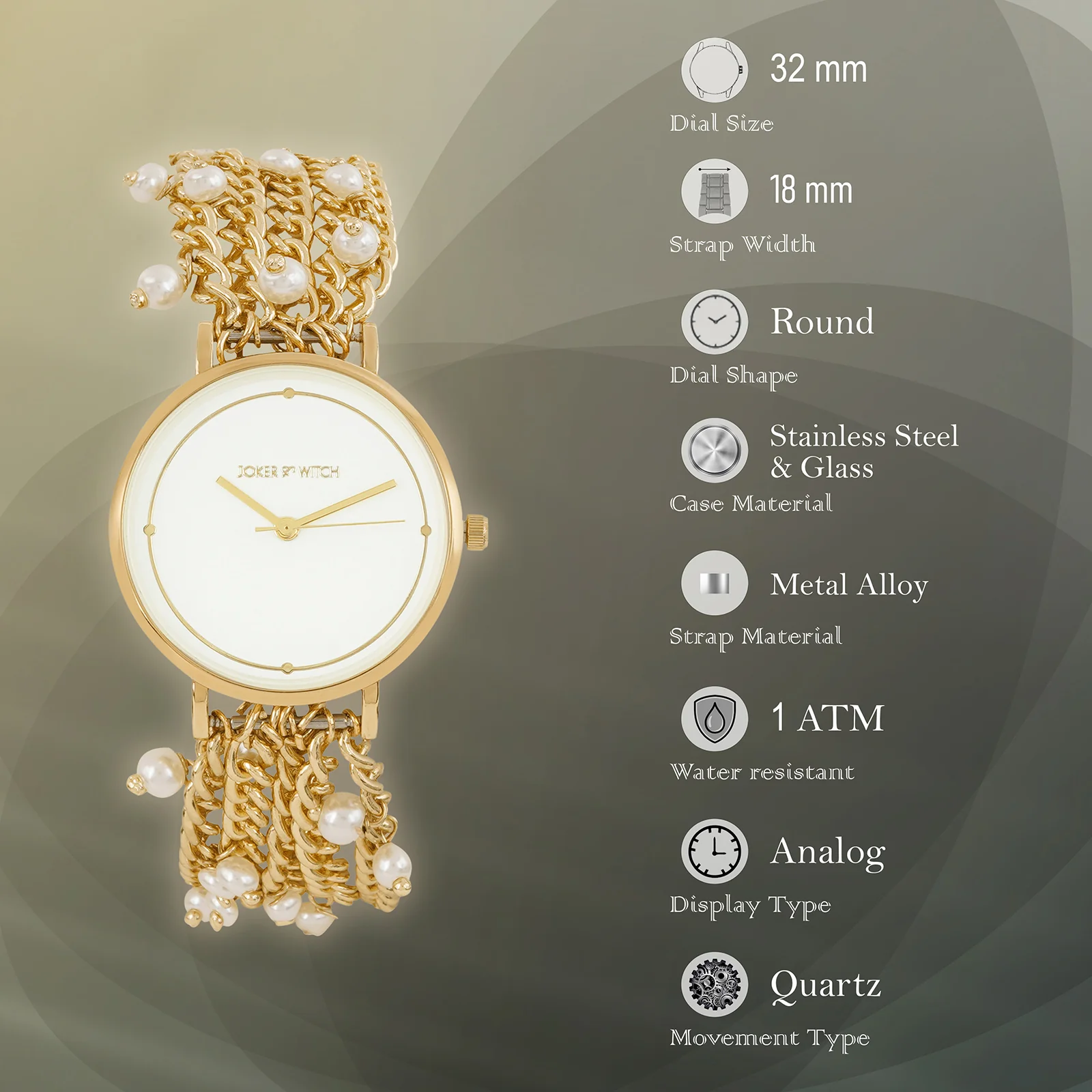 Isadora White Medium Dial Gold Pearl Strap Women's Watch - Image 9