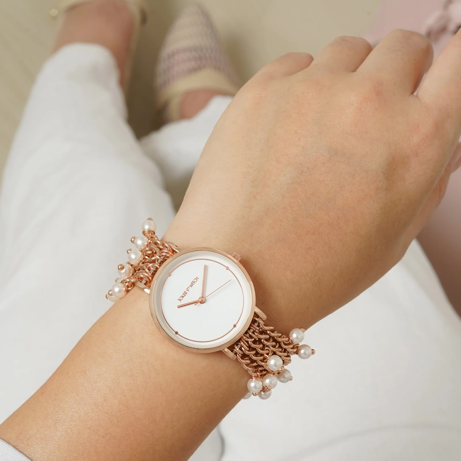 Isadora White Medium Dial Rose Gold Pearl Strap Women's Watch - Image 3