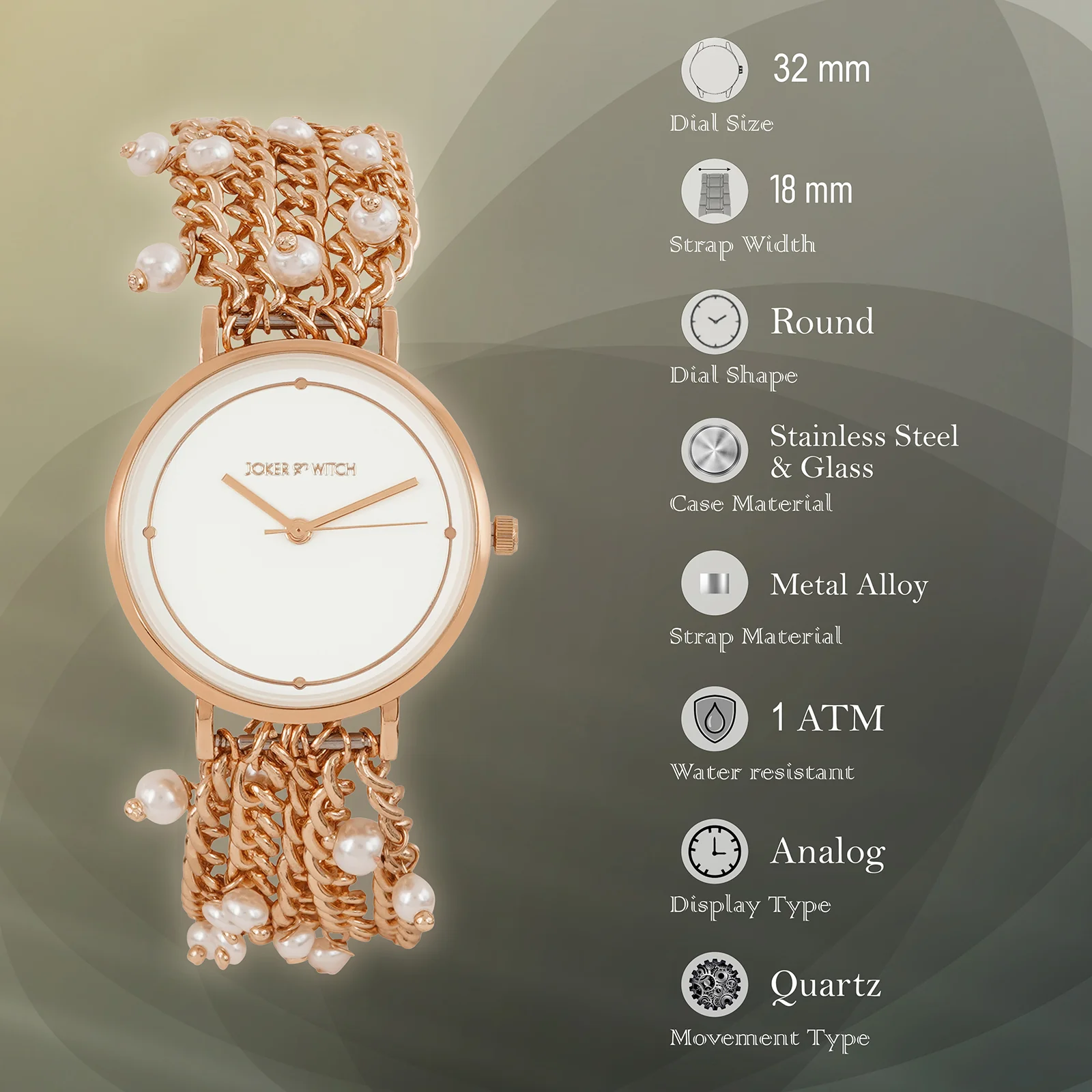 Isadora White Medium Dial Rose Gold Pearl Strap Women's Watch - Image 9