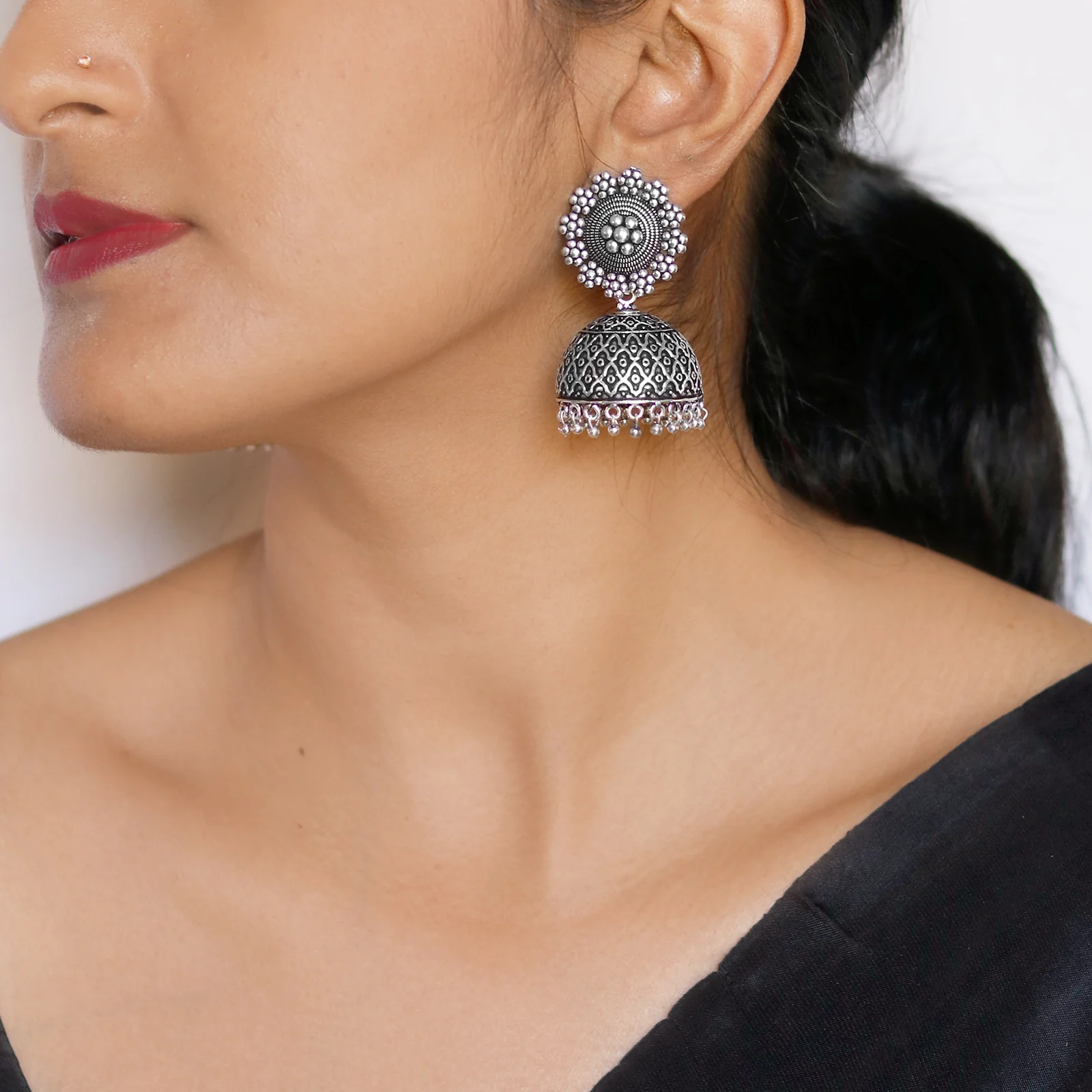 Ishani Silver Oxidized Jhumki - Image 2