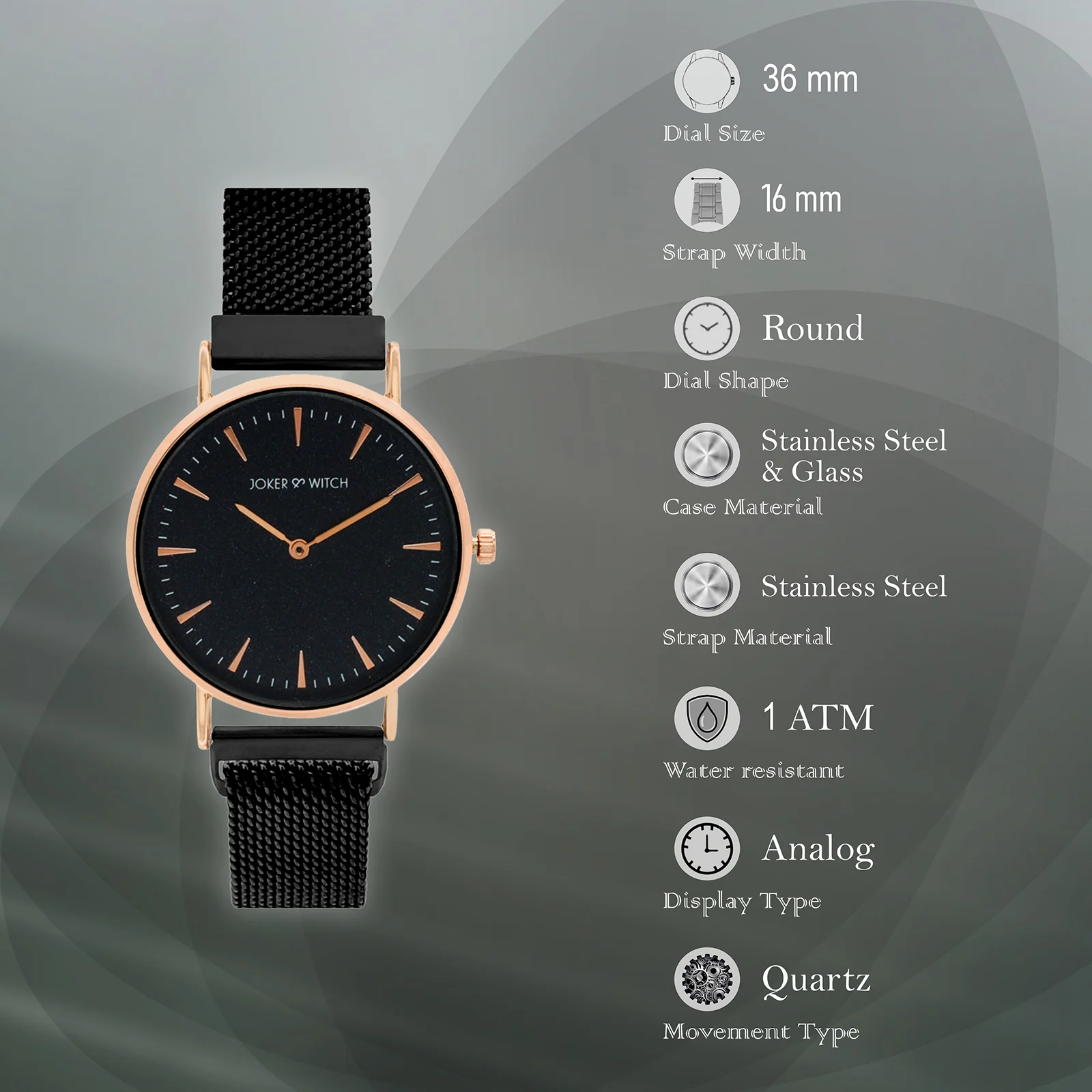 Ivy Rose Gold Black Medium Dial Magnetic Strap Women's Watch - Image 6