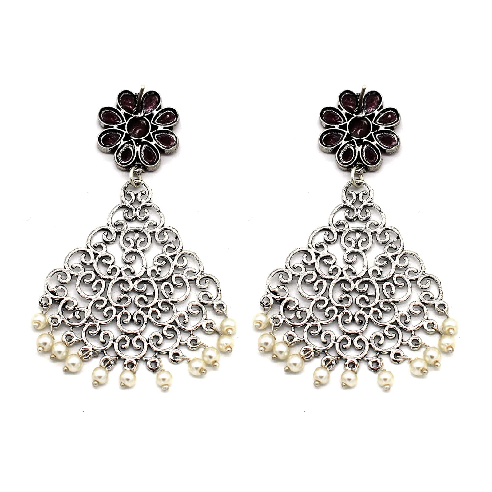 Jali Red Filigree Pearl Earrings - Image 6
