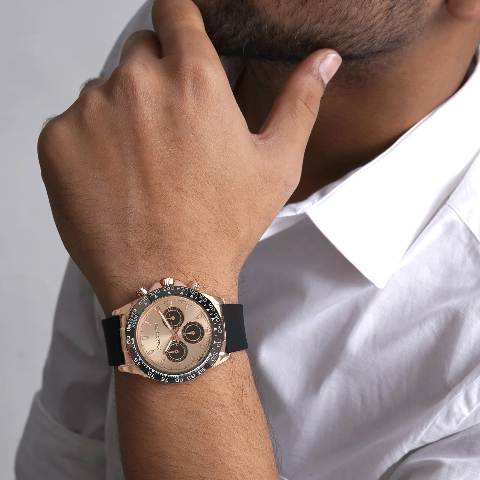 Jesko Rose Gold Large Dial Black Silicone Strap Men's Watch - Image 2