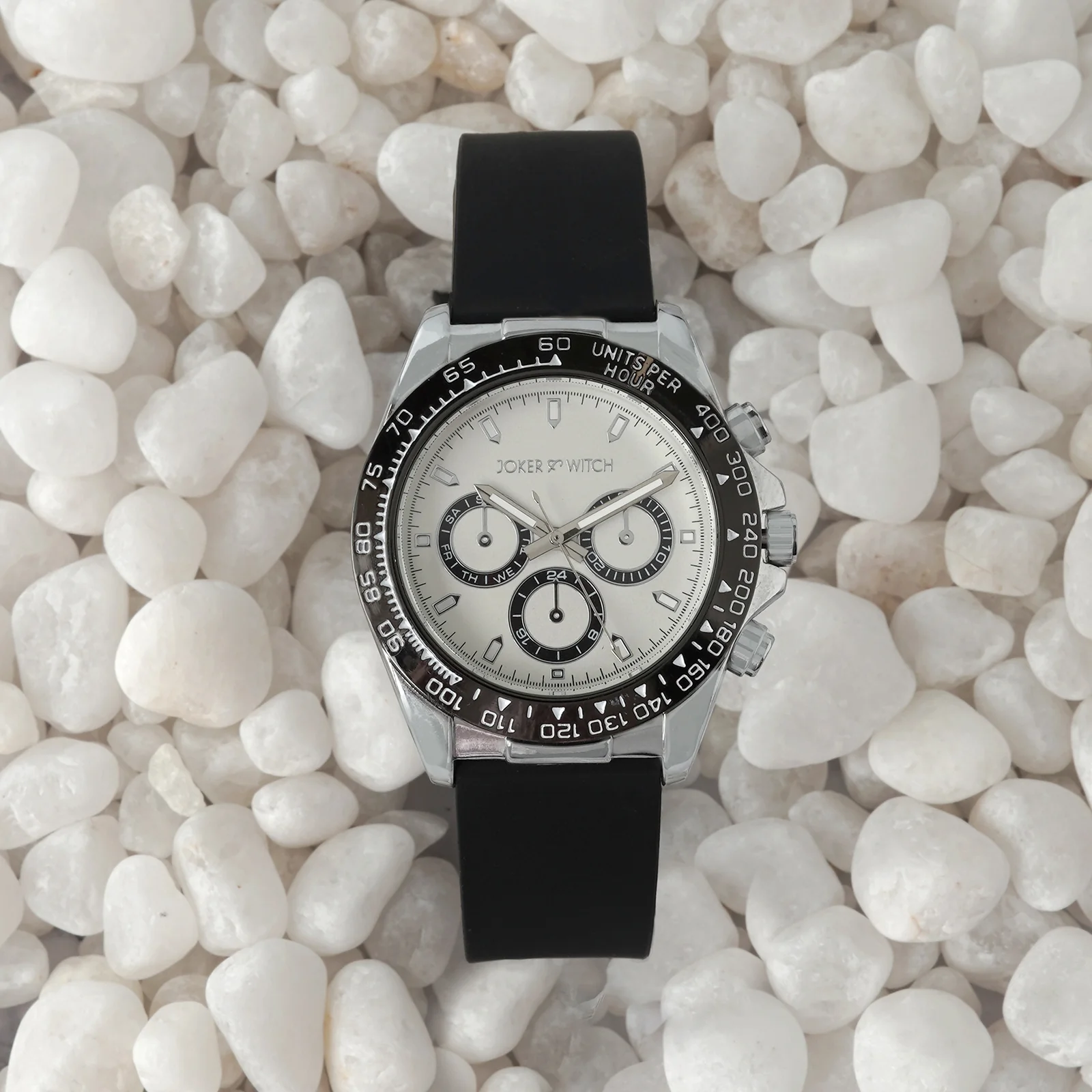 Jesko Silver Large Dial Black Silicone Strap Men's Watch - Image 2