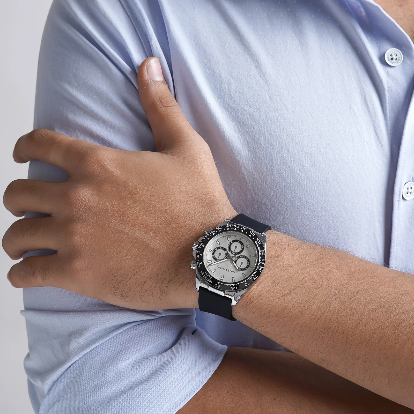 Jesko Silver Large Dial Black Silicone Strap Men's Watch - Image 3