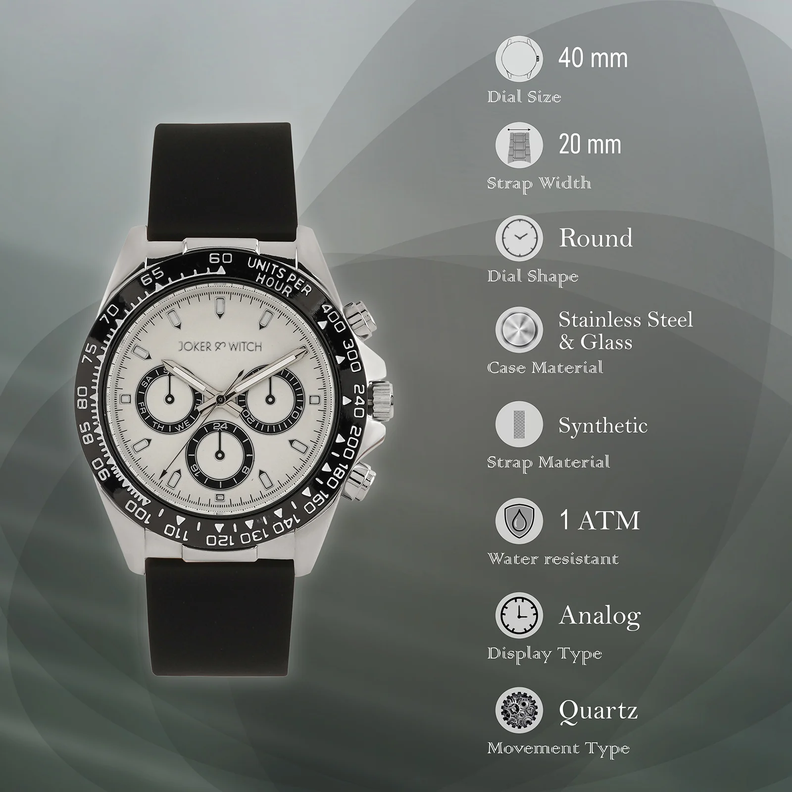 Jesko Silver Large Dial Black Silicone Strap Men's Watch - Image 7