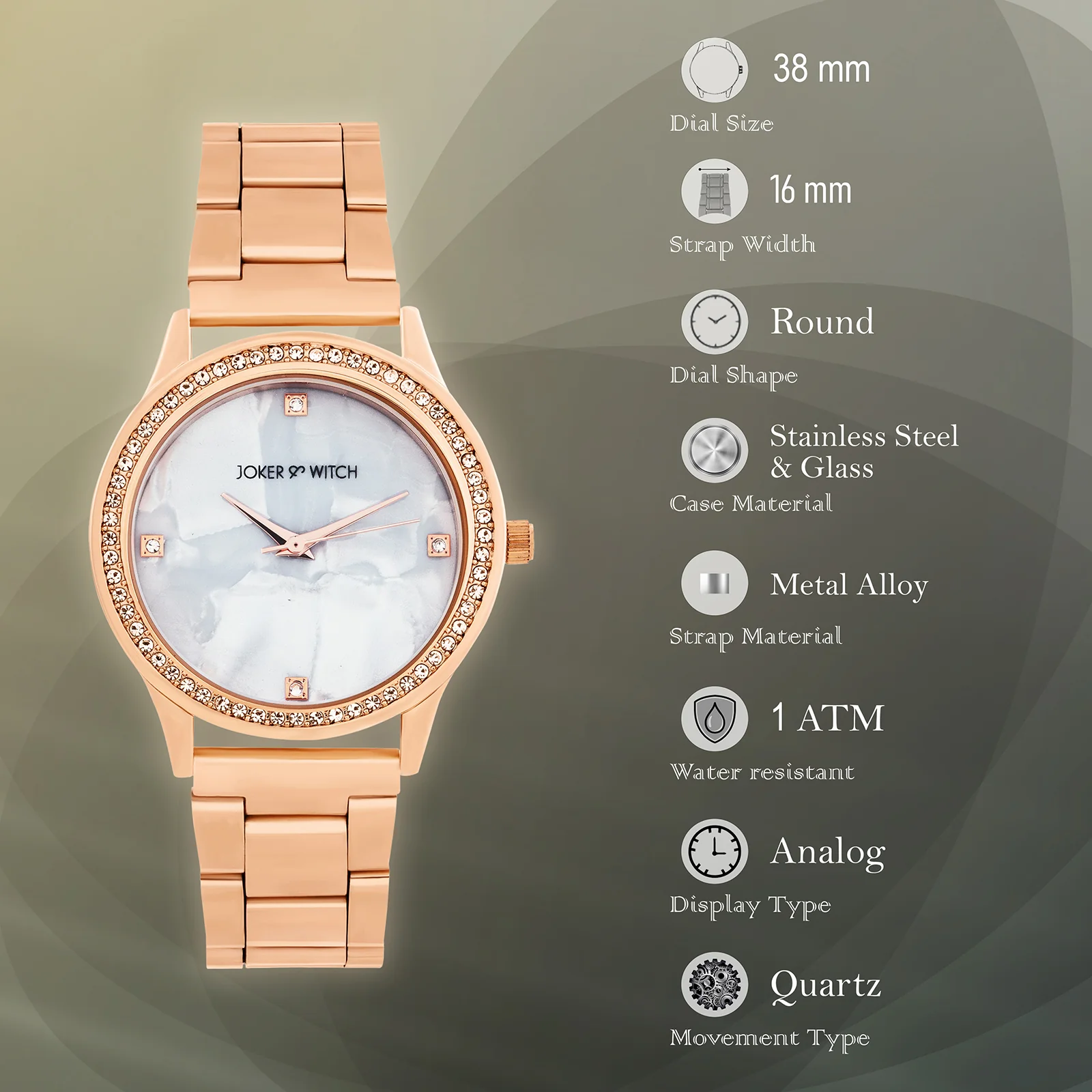 Jia Grey Large Dial Rose Gold Linked Chain Strap Women's Watch - Image 7