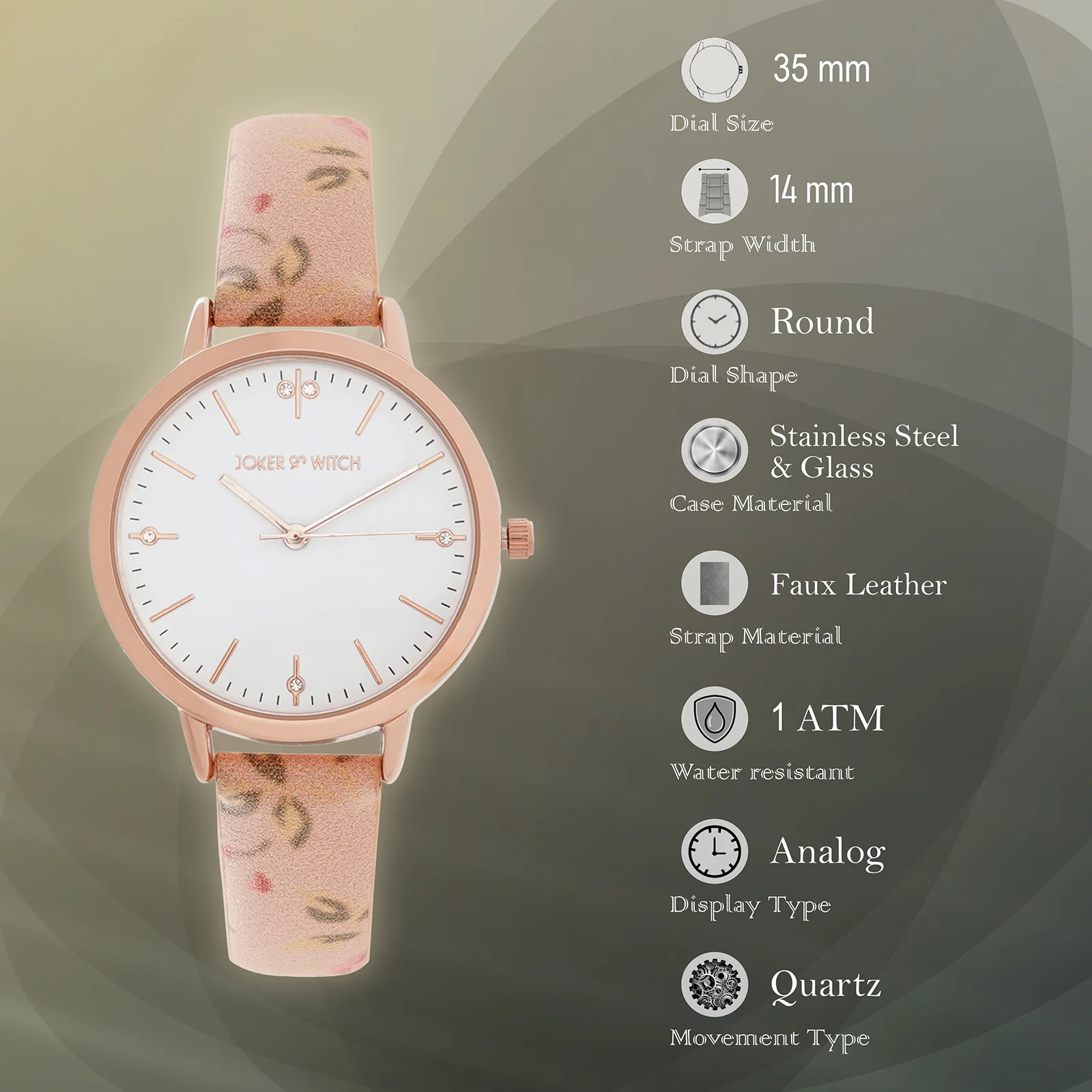 Julina White Medium Dial Pink PU Printed Strap Women's Watch - Image 7