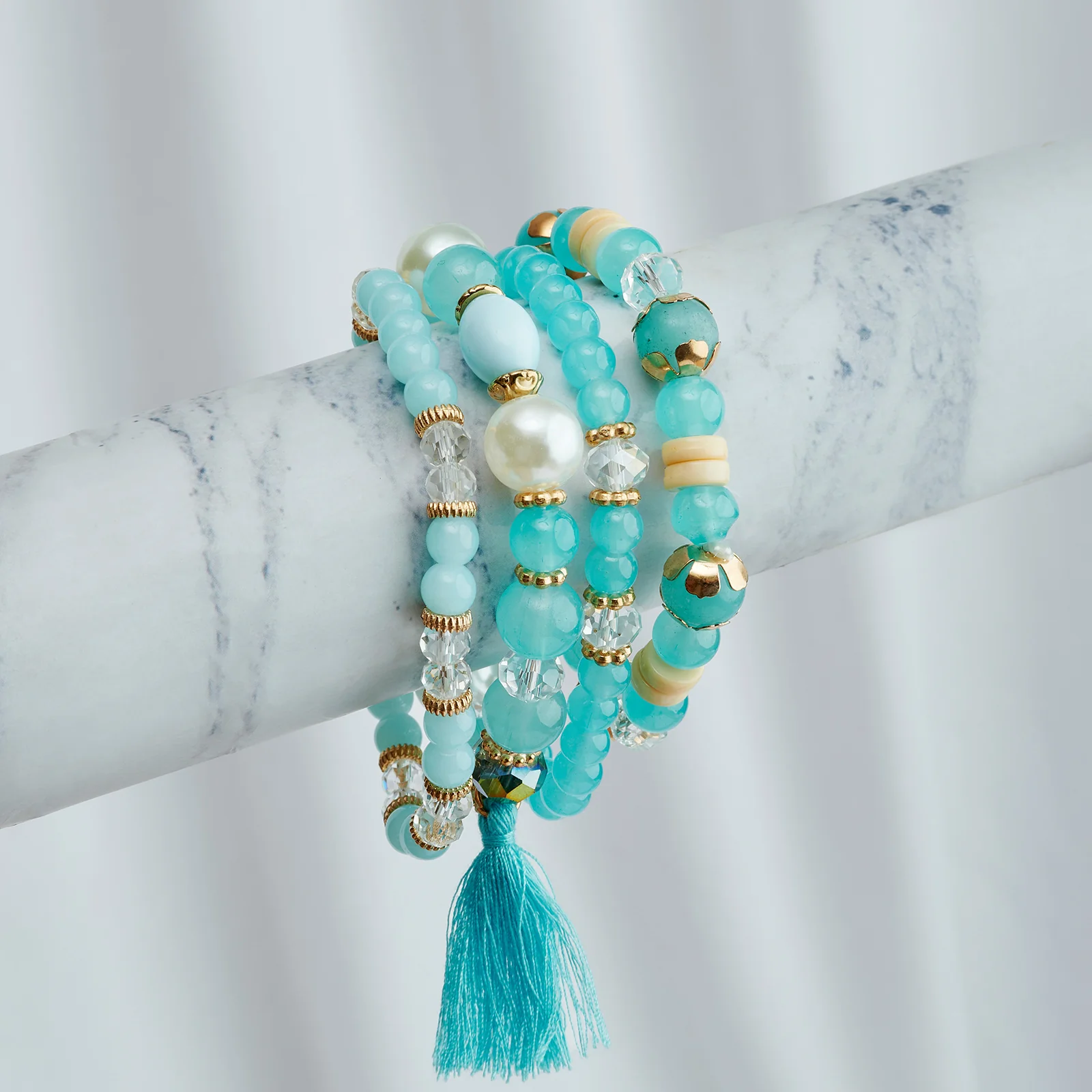 Karma Aqua Blue Beaded Bracelet - Image 2