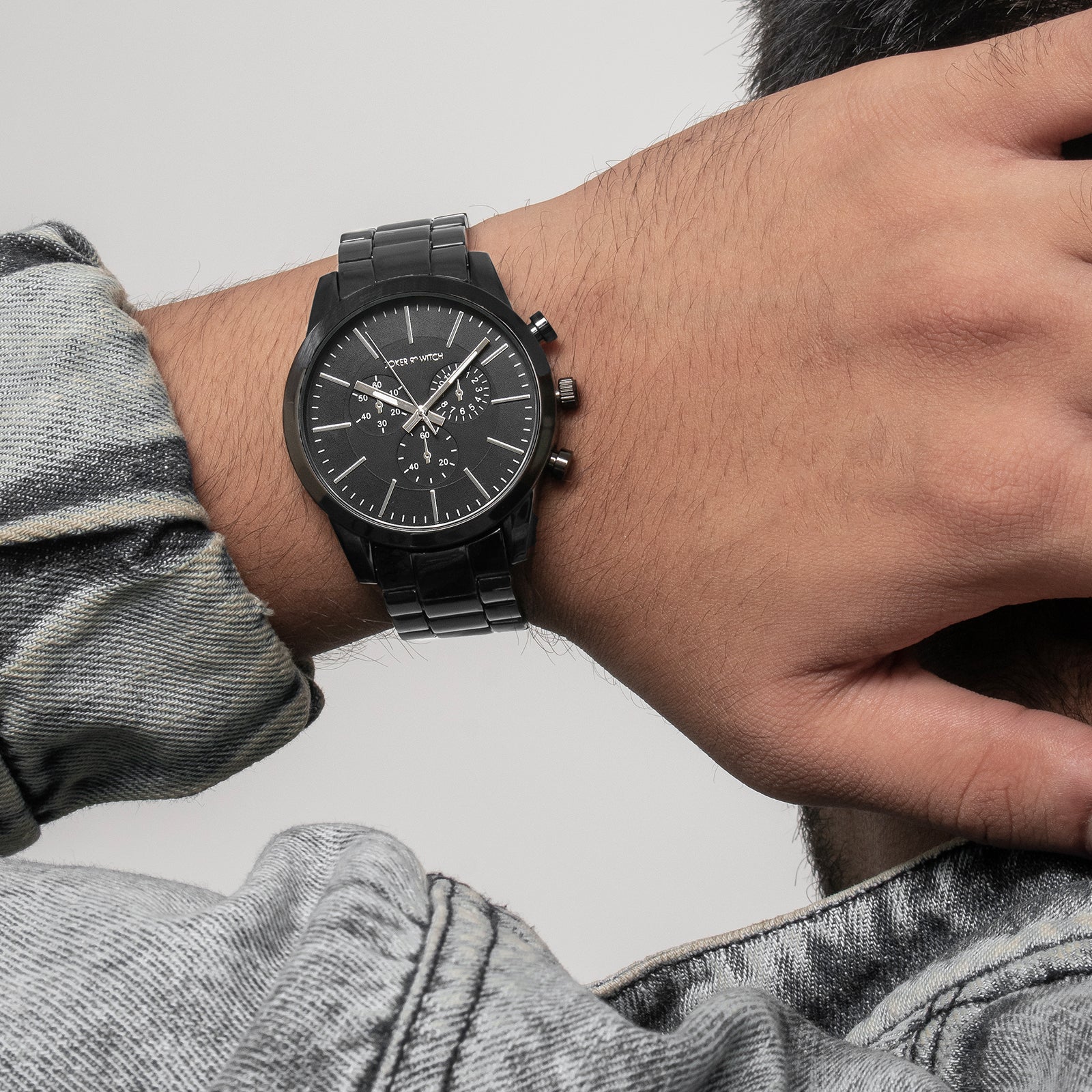 Kasdan Black Large Dial Gunmetal Linked Chain Strap Men's Watch - Image 2