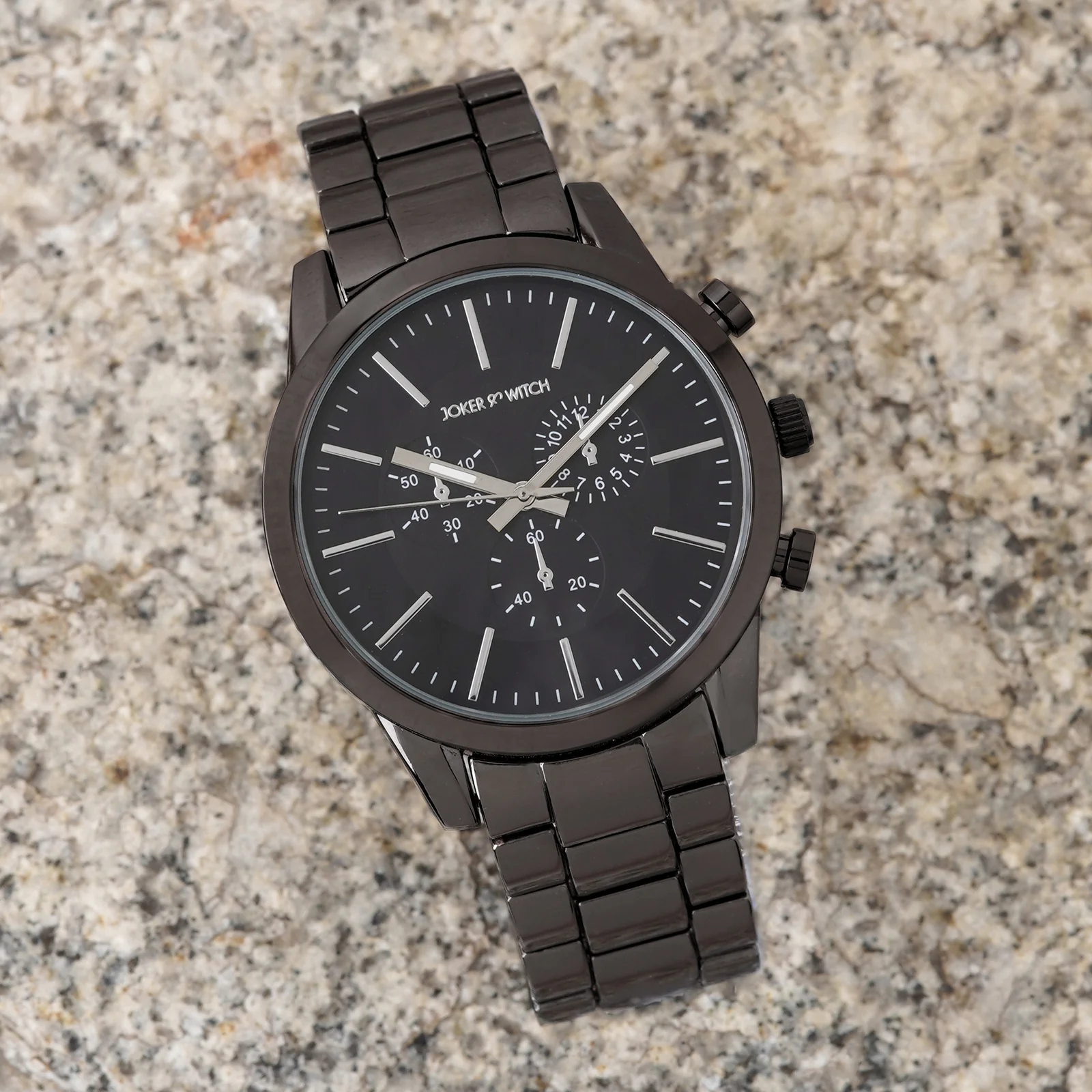 Kasdan Black Large Dial Gunmetal Linked Chain Strap Men's Watch - Image 3