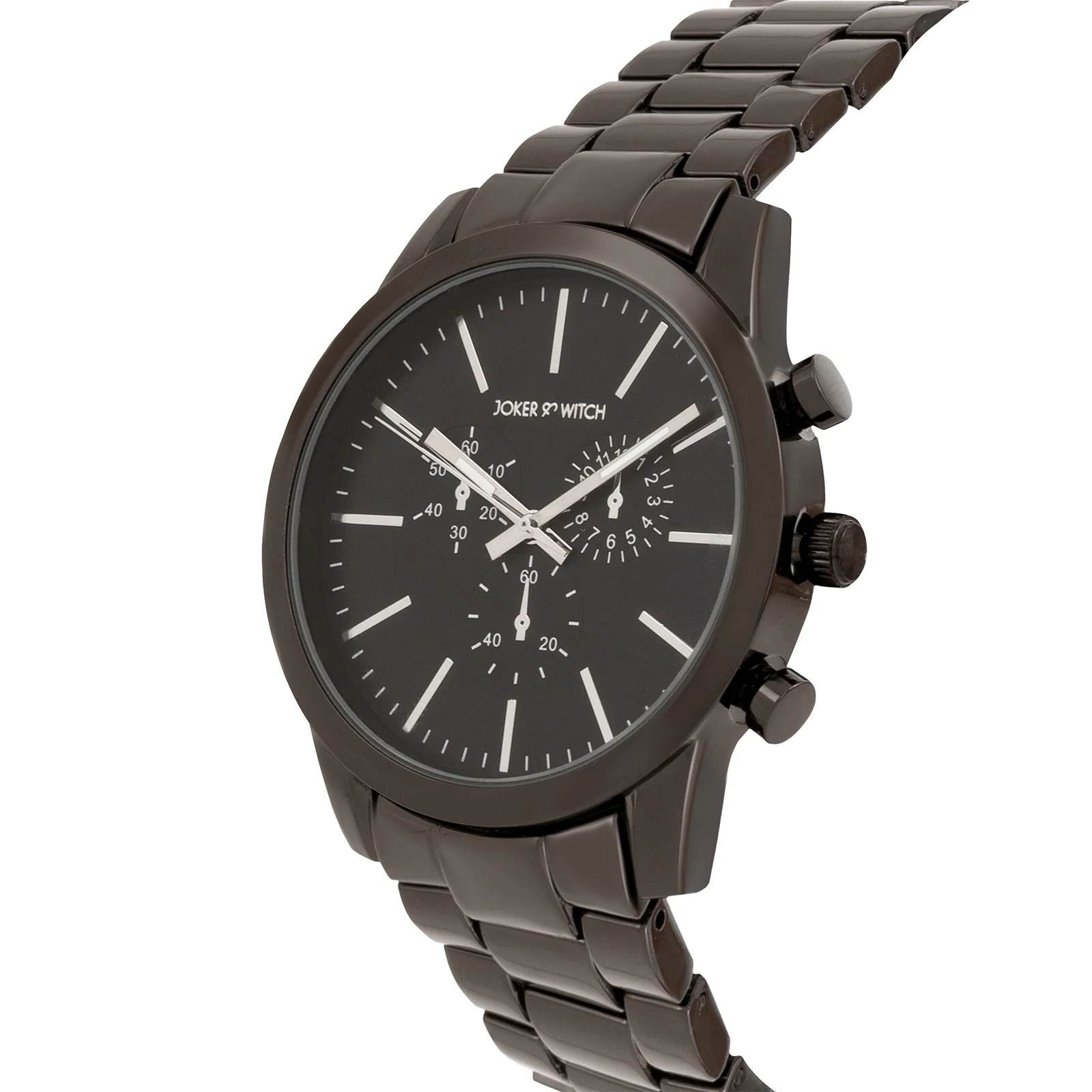 Kasdan Black Large Dial Gunmetal Linked Chain Strap Men's Watch - Image 4