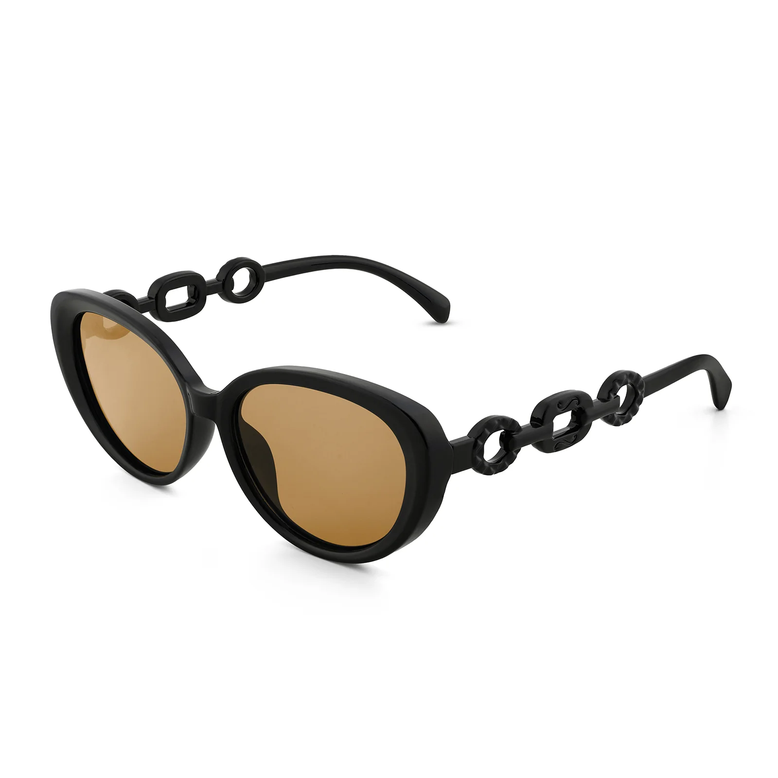 Kate Black Retro Oval Thick Sunglasses With Chain Temples - Image 4